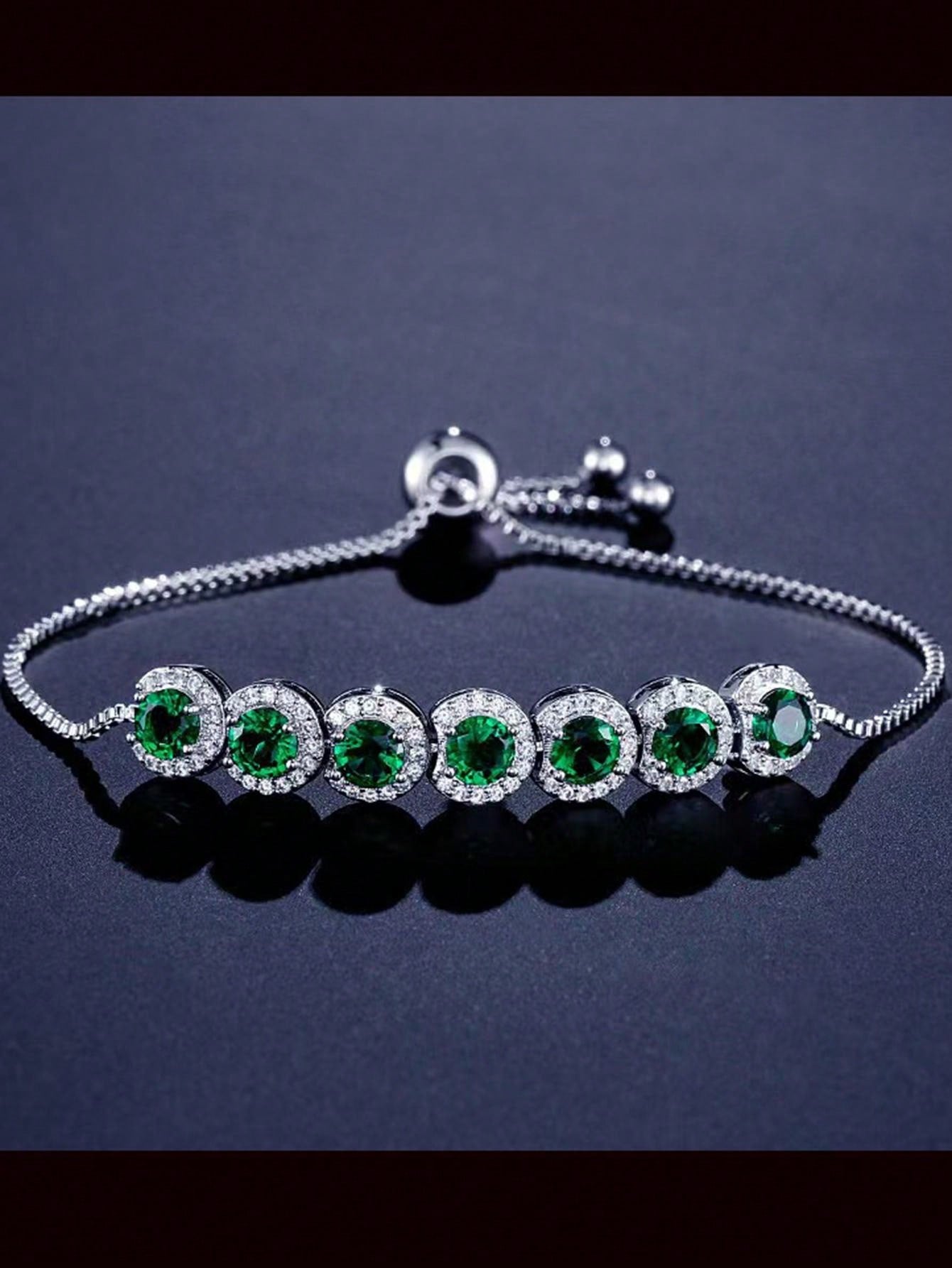 1pc 2024 New European And  Fashionable Minimalist Green Cubic Zirconia Adjustable Length Round Decorated Bracelet For Women