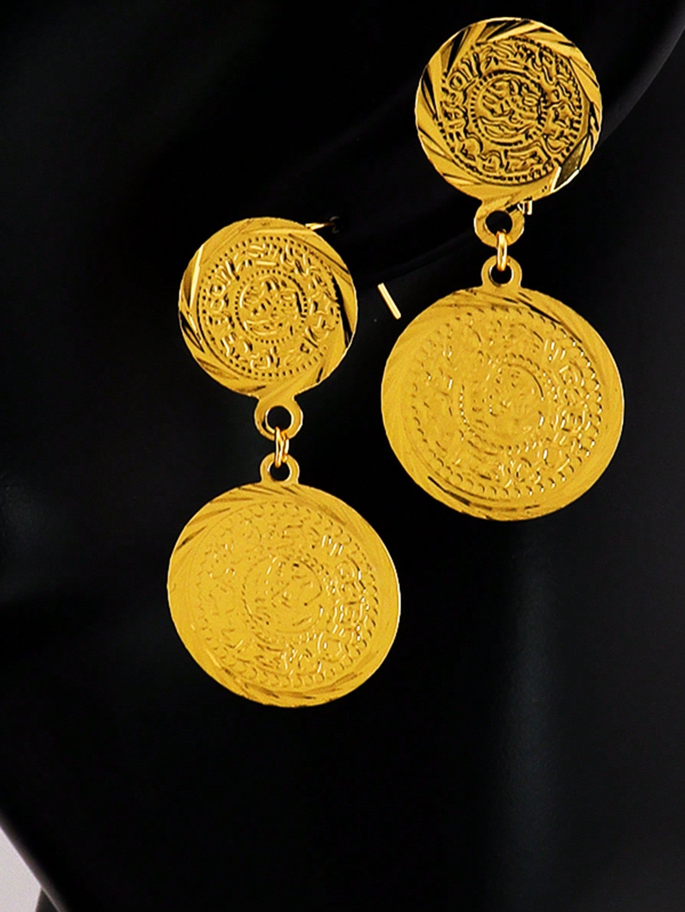 1pair Classic Copper Gold Plated Coin Earrings Round Grain Earrings For Ladies Everyday Wear - Seen Mai