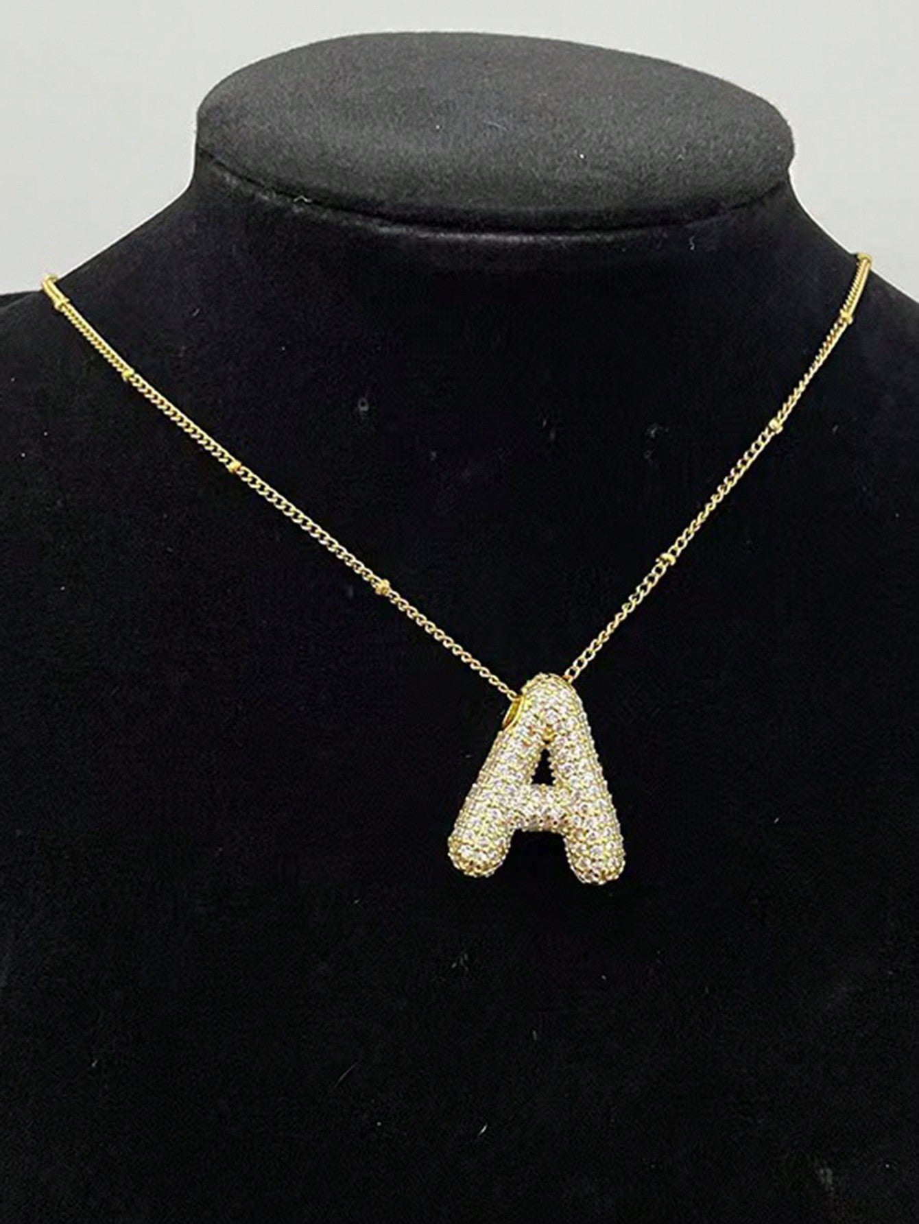 1pc Fashionable 18K Gold Plated Copper Zirconia  Necklace 26 Letter Pendant