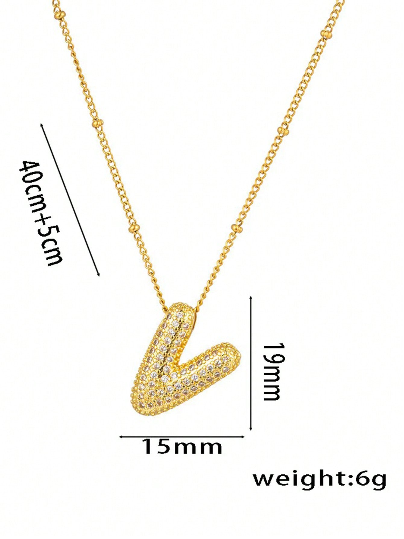 1pc Fashionable 18K Gold Plated Copper Zirconia  Necklace 26 Letter Pendant