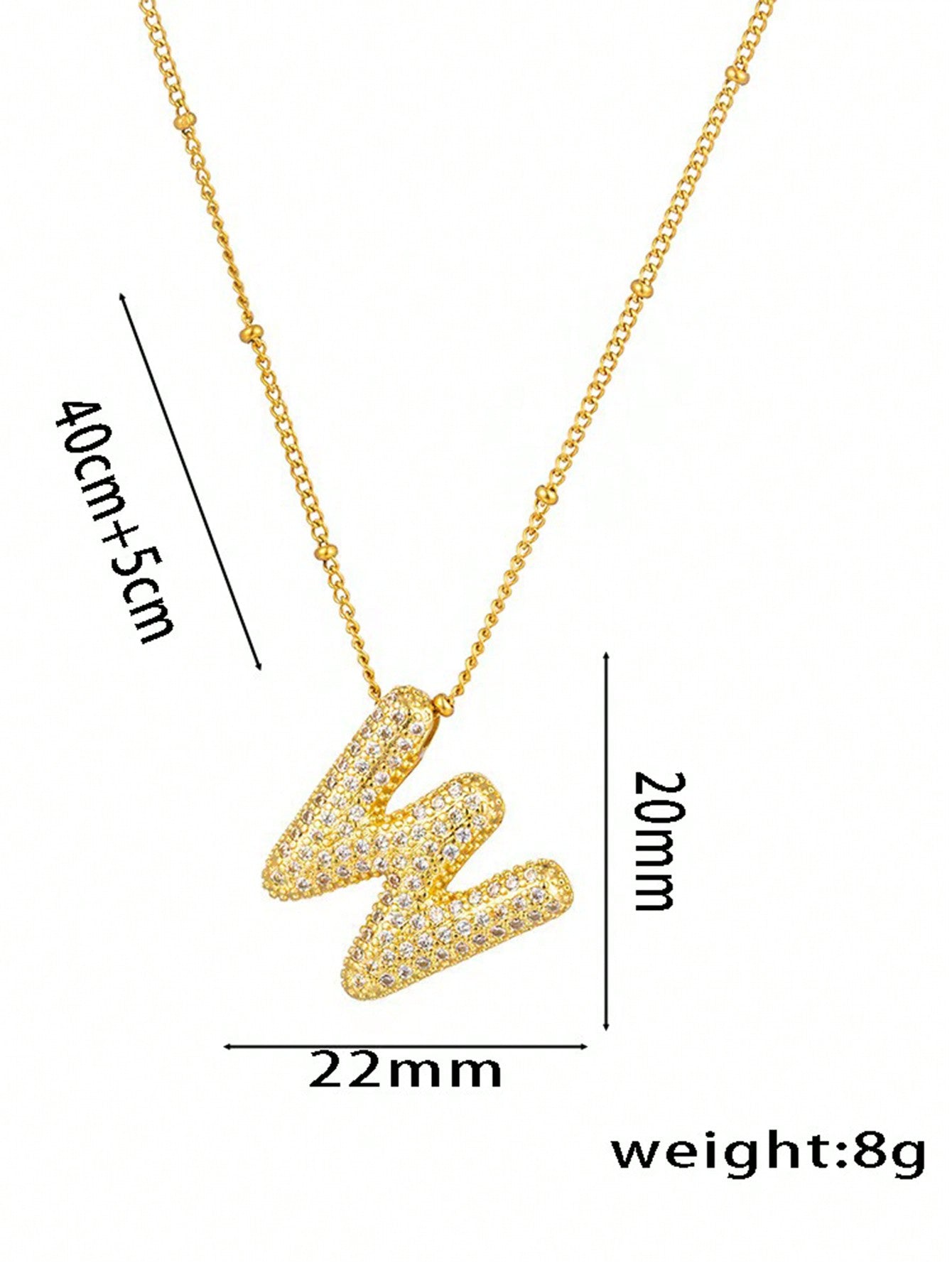 1pc Fashionable 18K Gold Plated Copper Zirconia  Necklace 26 Letter Pendant