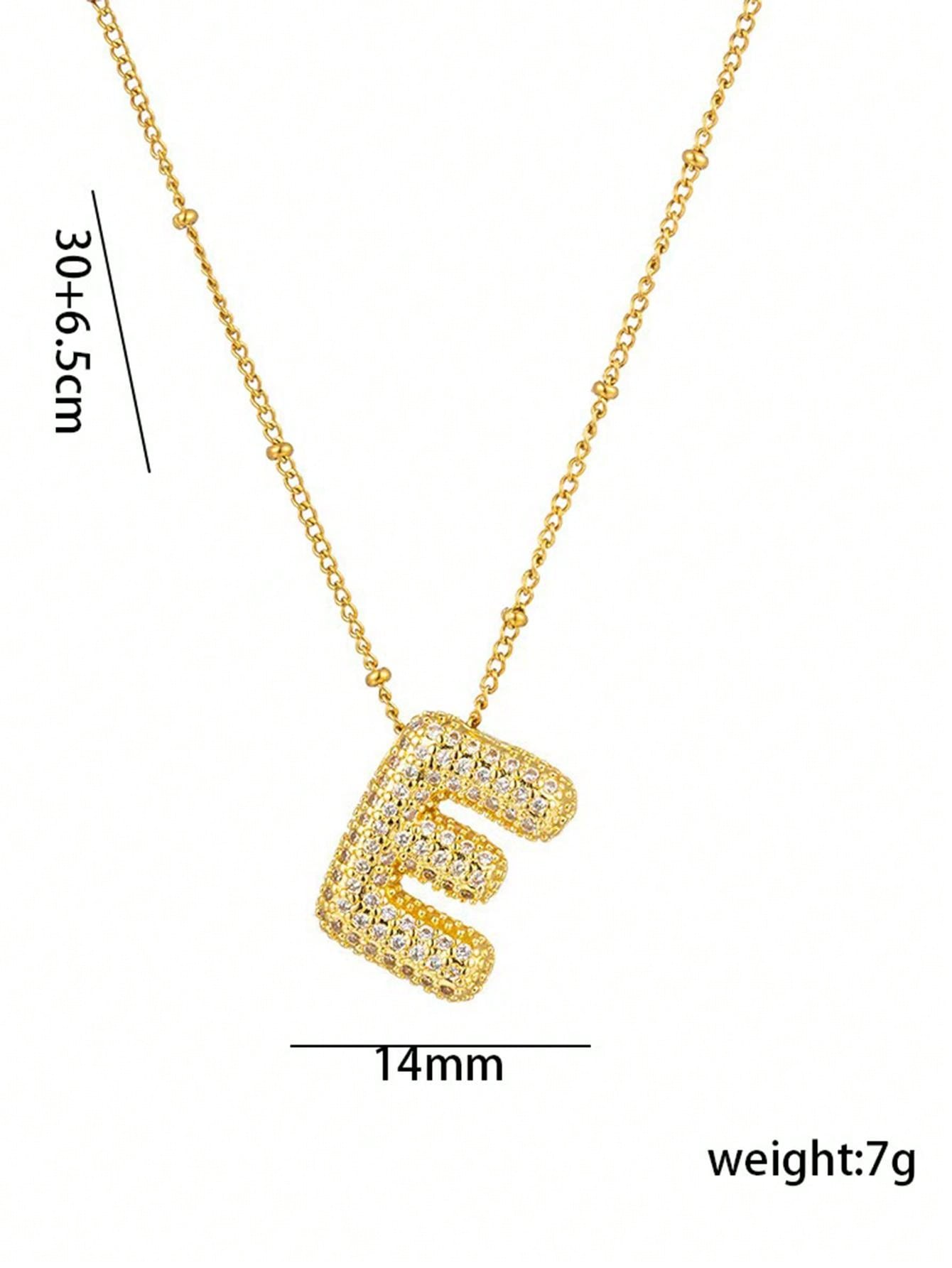 1pc Fashionable 18K Gold Plated Copper Zirconia  Necklace 26 Letter Pendant