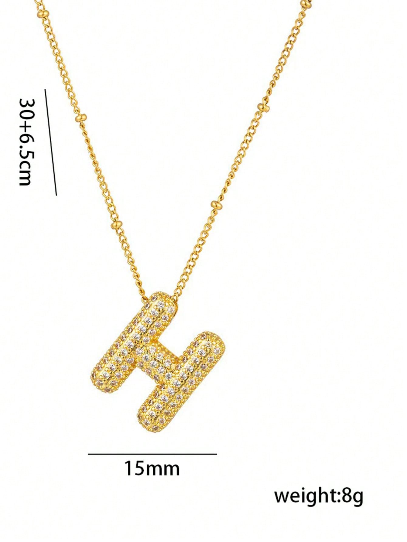 1pc Fashionable 18K Gold Plated Copper Zirconia  Necklace 26 Letter Pendant