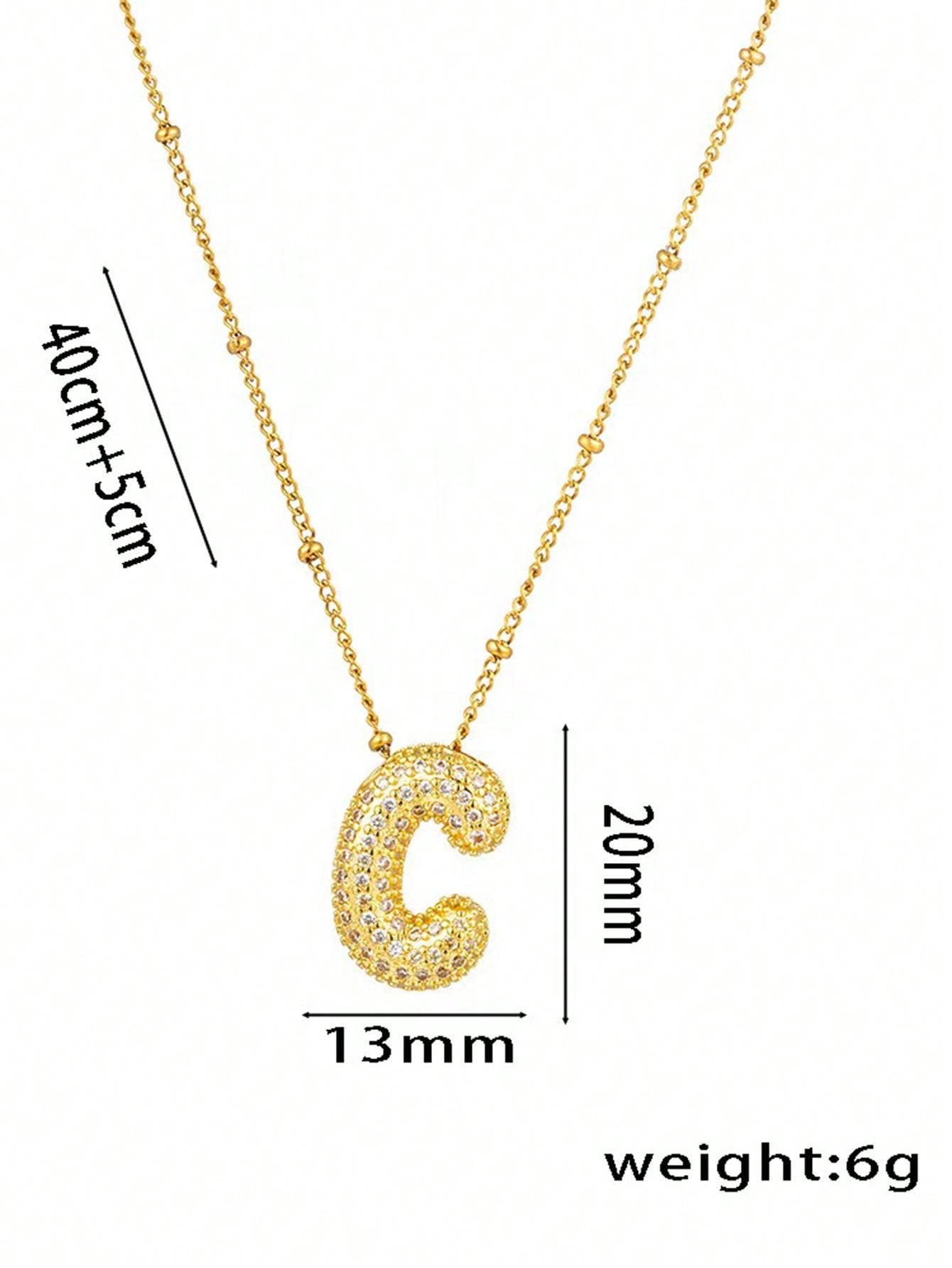 1pc Fashionable 18K Gold Plated Copper Zirconia  Necklace 26 Letter Pendant