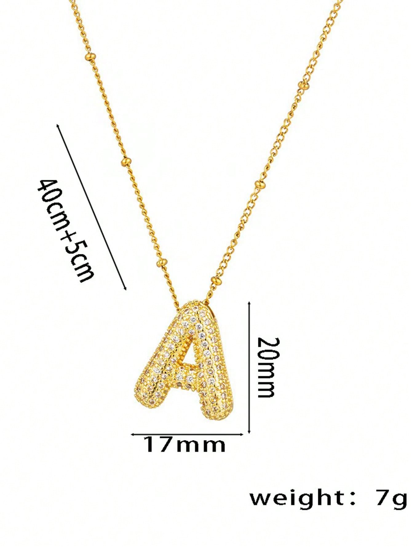 1pc Fashionable 18K Gold Plated Copper Zirconia  Necklace 26 Letter Pendant