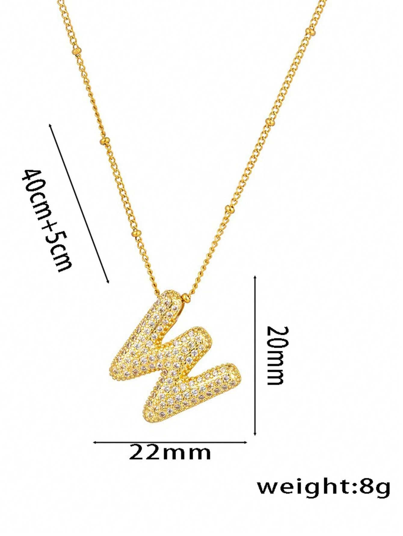 1pc Fashionable 18K Gold Plated Copper Zirconia  Necklace 26 Letter Pendant