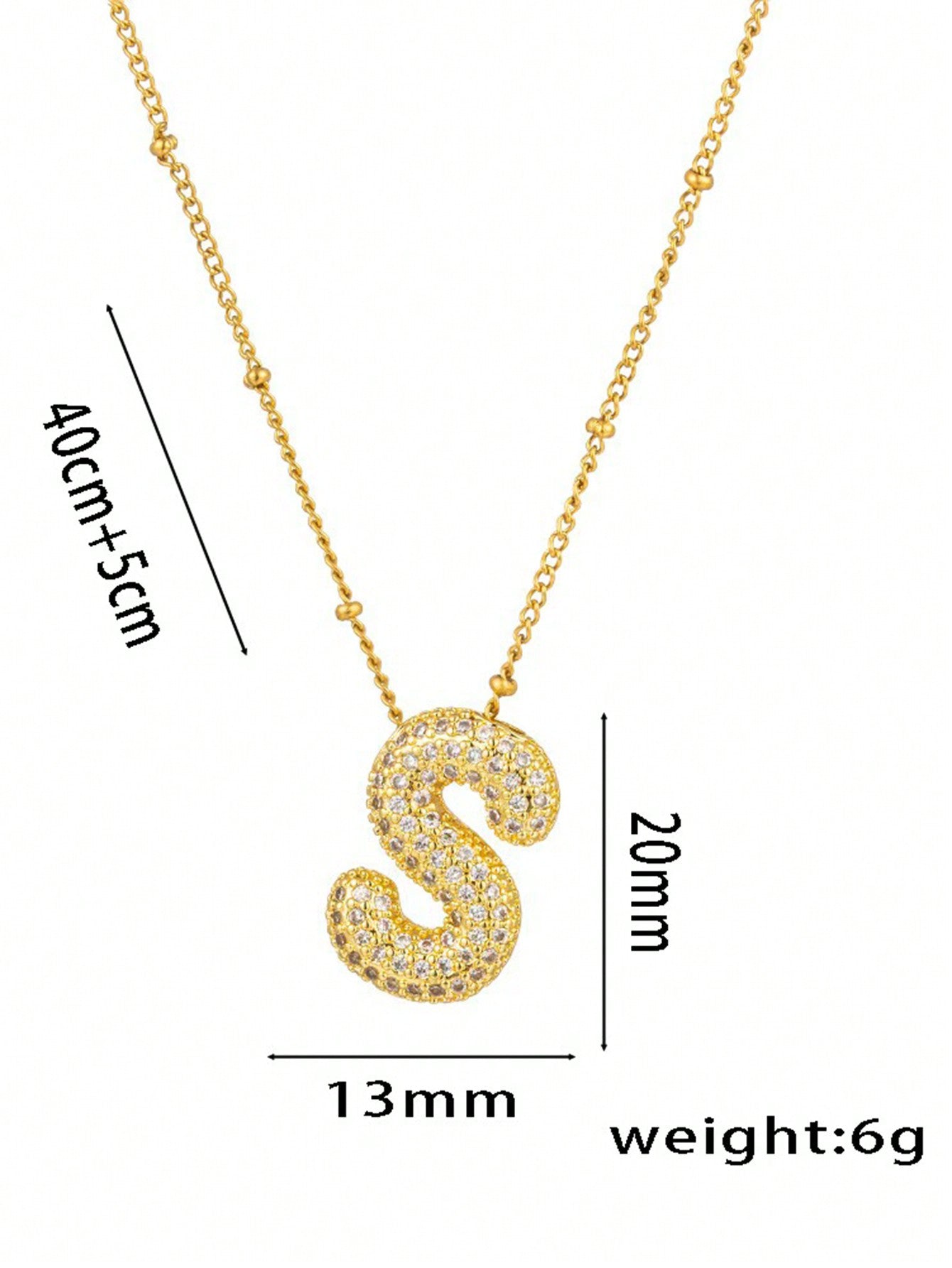 1pc Fashionable 18K Gold Plated Copper Zirconia  Necklace 26 Letter Pendant