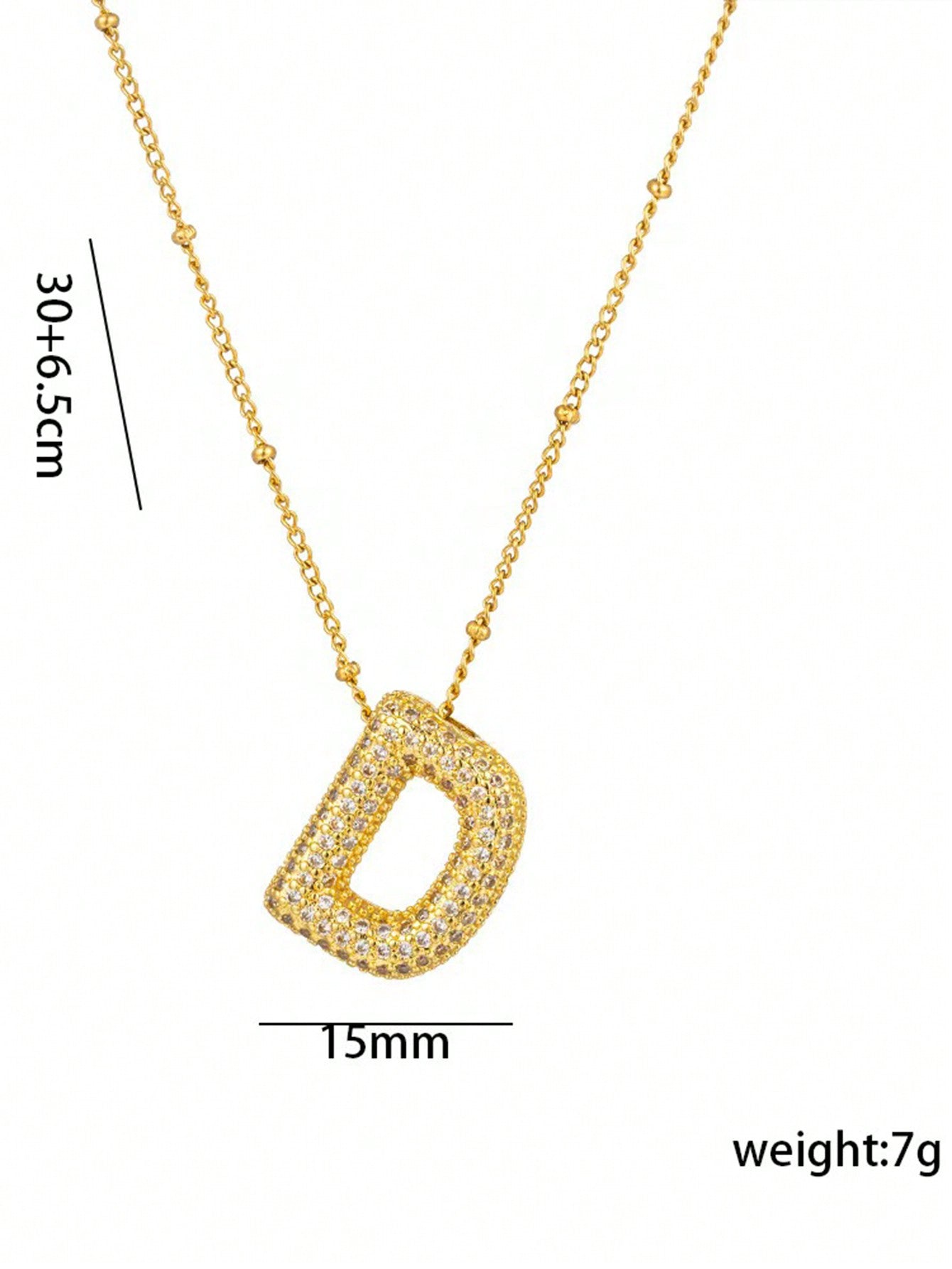 1pc Fashionable 18K Gold Plated Copper Zirconia  Necklace 26 Letter Pendant