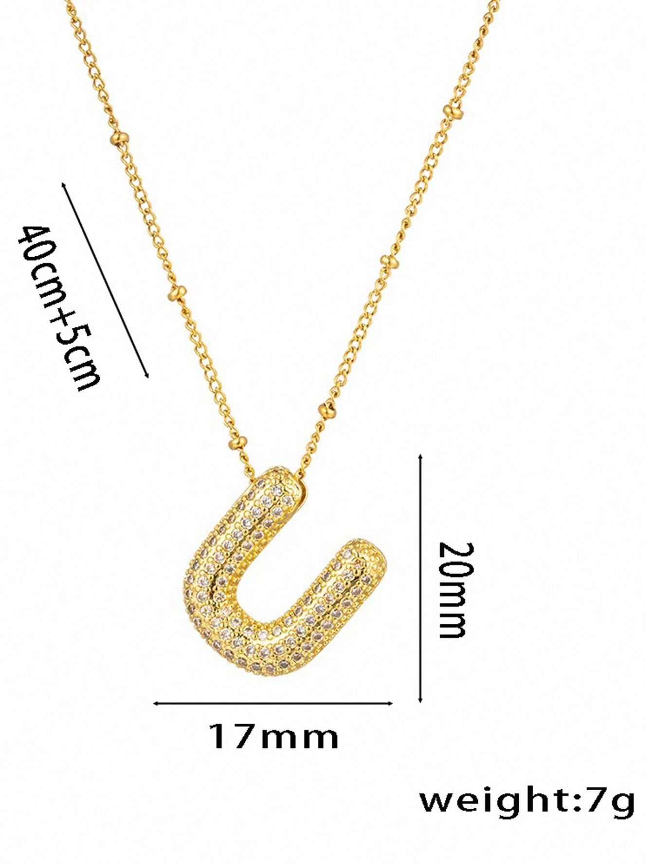 1pc Fashionable 18K Gold Plated Copper Zirconia  Necklace 26 Letter Pendant