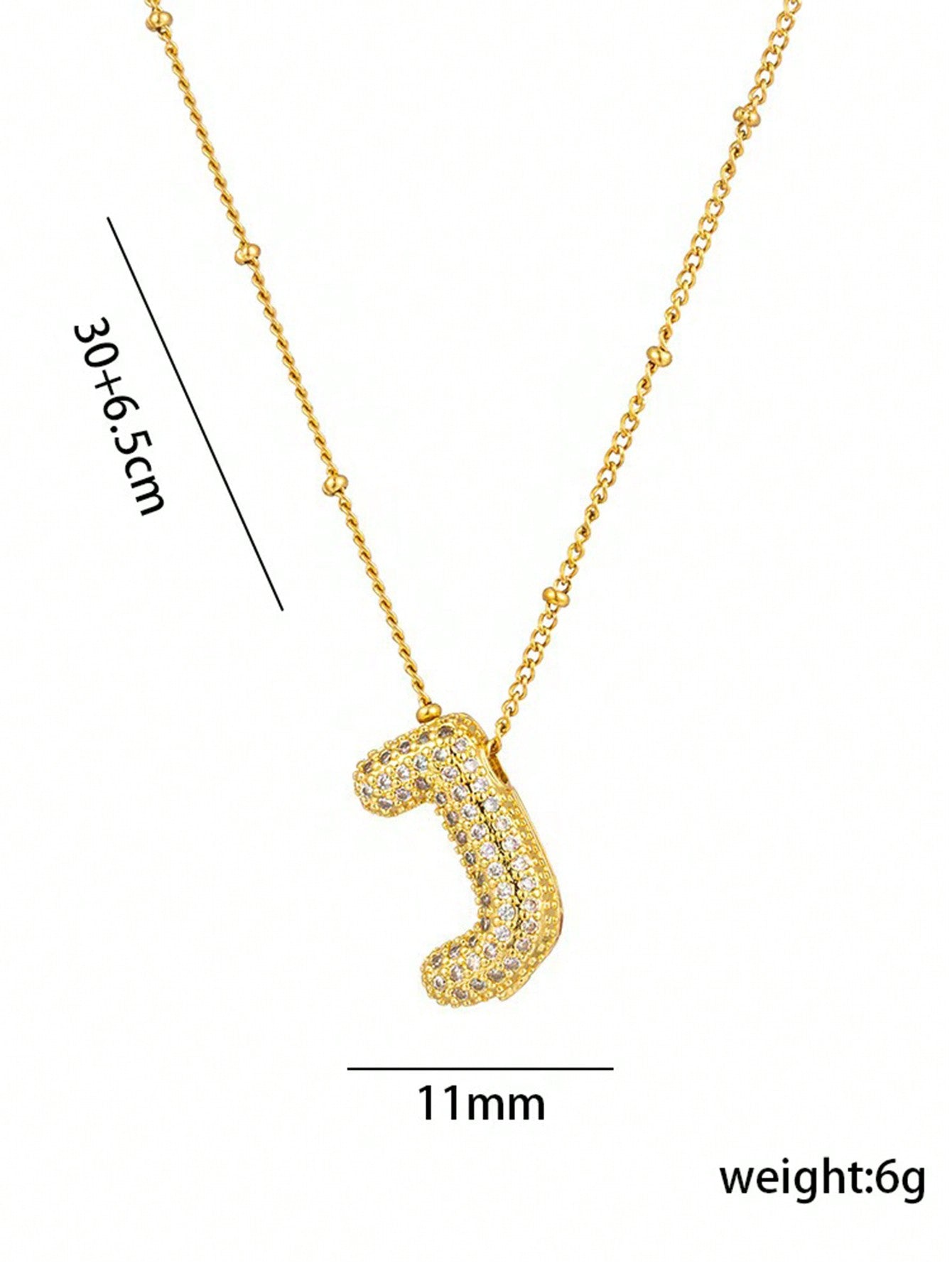 1pc Fashionable 18K Gold Plated Copper Zirconia  Necklace 26 Letter Pendant