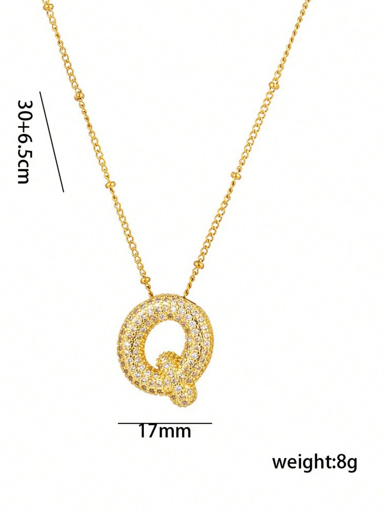 1pc Fashionable 18K Gold Plated Copper Zirconia  Necklace 26 Letter Pendant