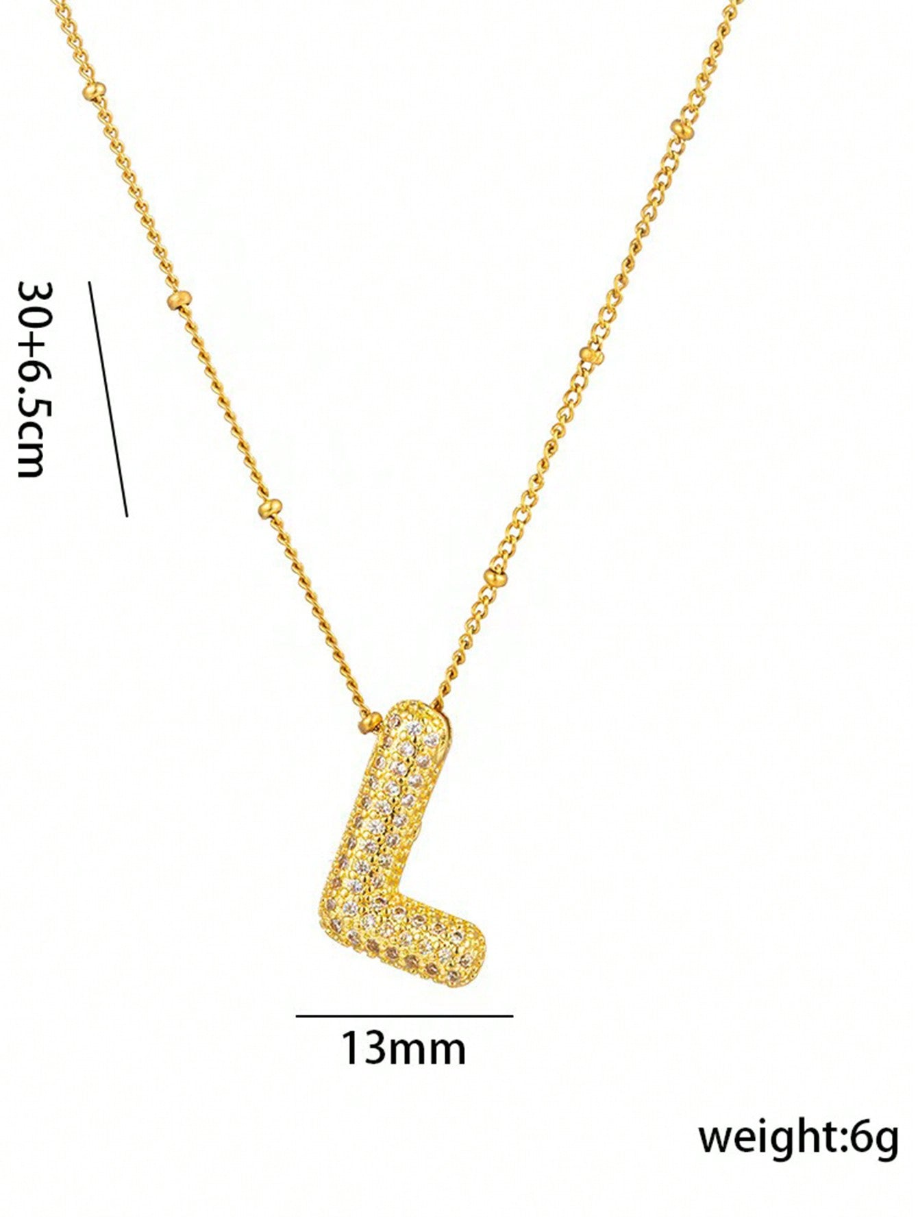 1pc Fashionable 18K Gold Plated Copper Zirconia  Necklace 26 Letter Pendant