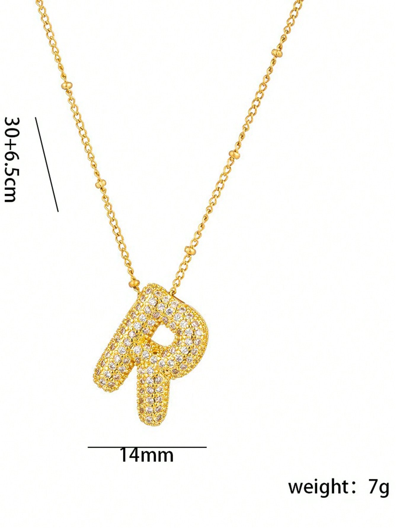 1pc Fashionable 18K Gold Plated Copper Zirconia  Necklace 26 Letter Pendant