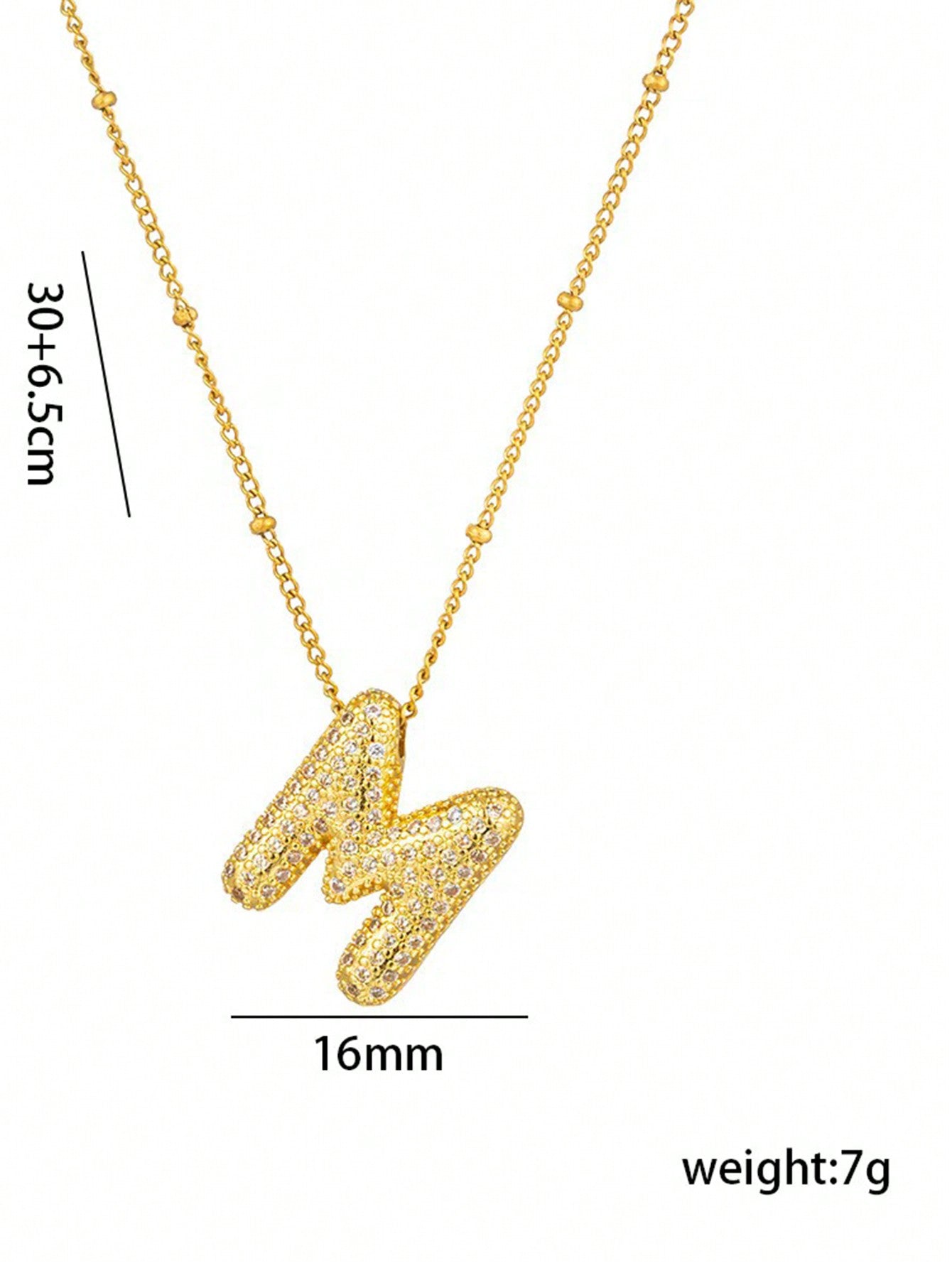 1pc Fashionable 18K Gold Plated Copper Zirconia  Necklace 26 Letter Pendant