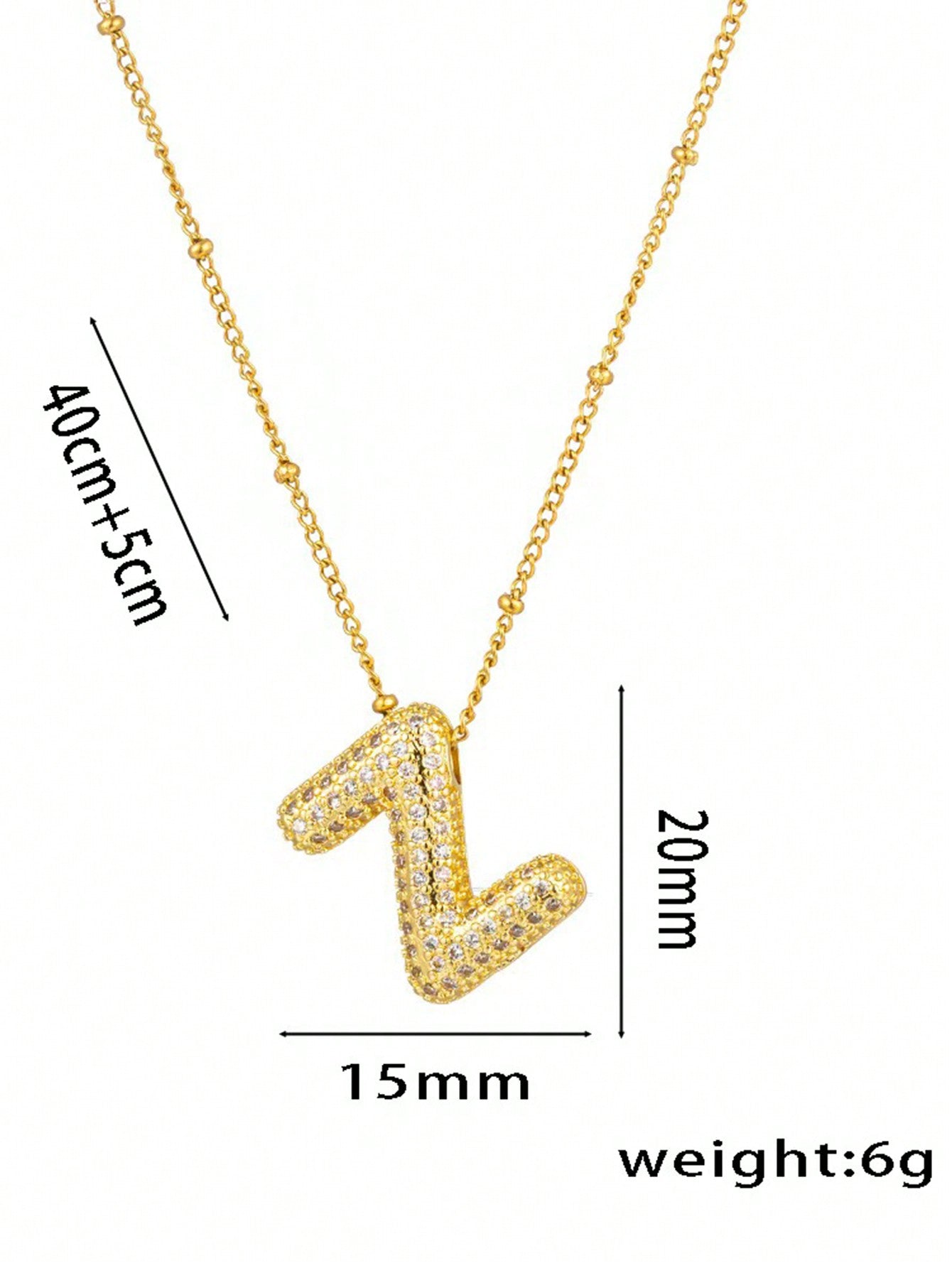 1pc Fashionable 18K Gold Plated Copper Zirconia  Necklace 26 Letter Pendant