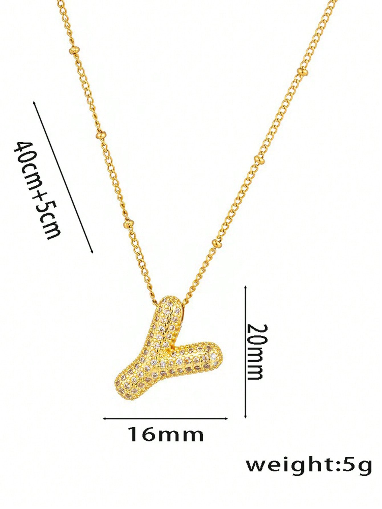 1pc Fashionable 18K Gold Plated Copper Zirconia  Necklace 26 Letter Pendant