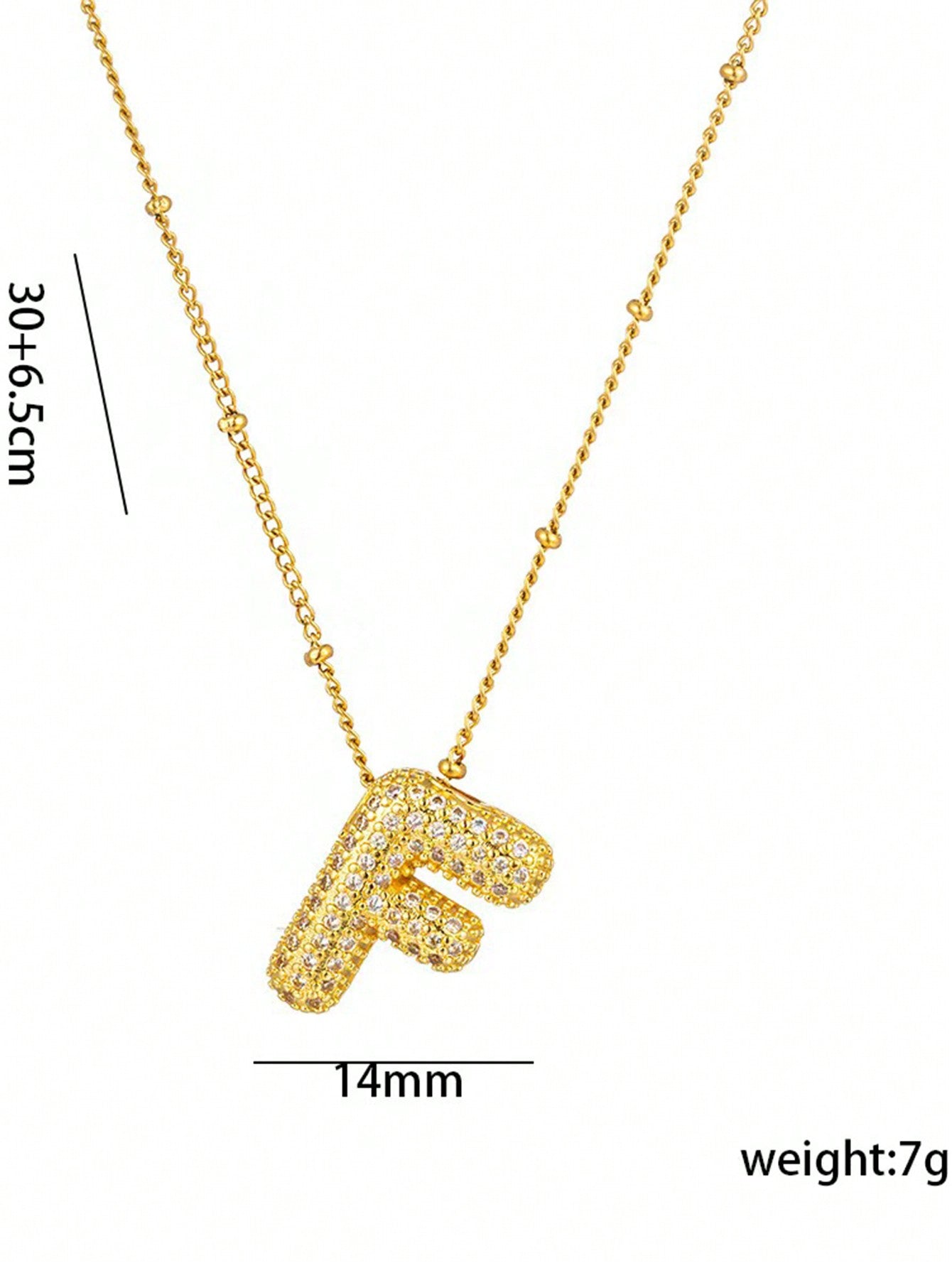 1pc Fashionable 18K Gold Plated Copper Zirconia  Necklace 26 Letter Pendant