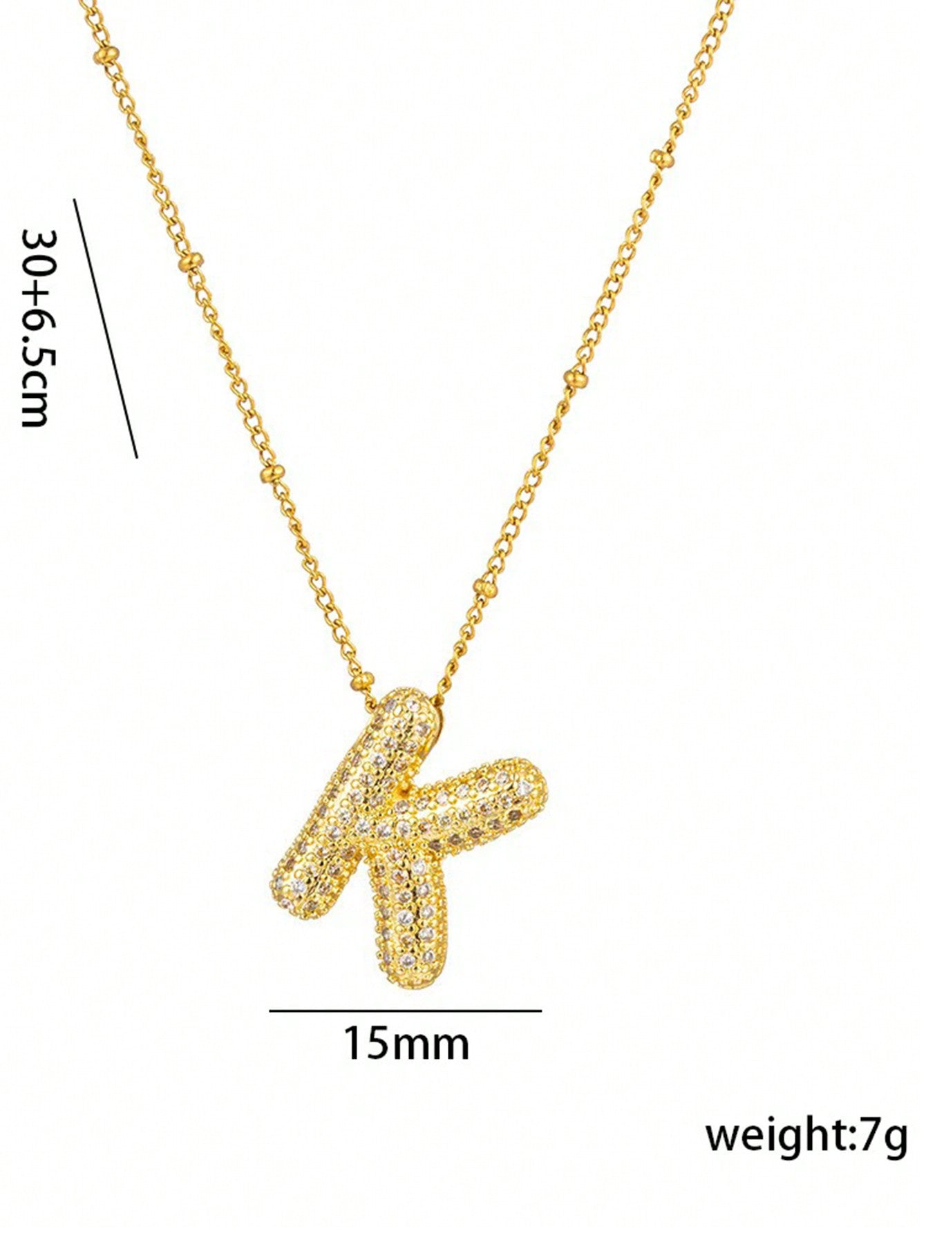 1pc Fashionable 18K Gold Plated Copper Zirconia  Necklace 26 Letter Pendant