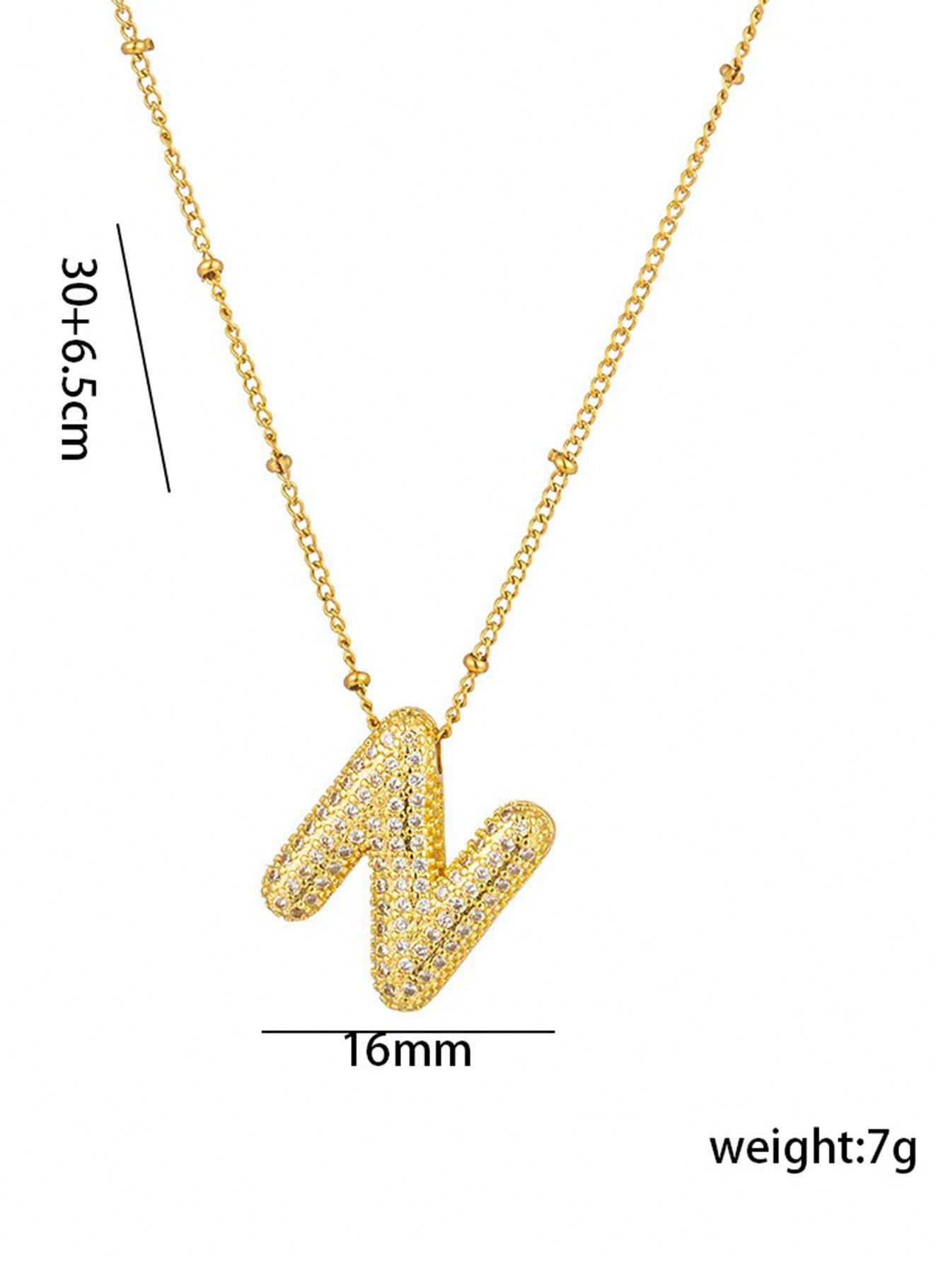 1pc Fashionable 18K Gold Plated Copper Zirconia  Necklace 26 Letter Pendant