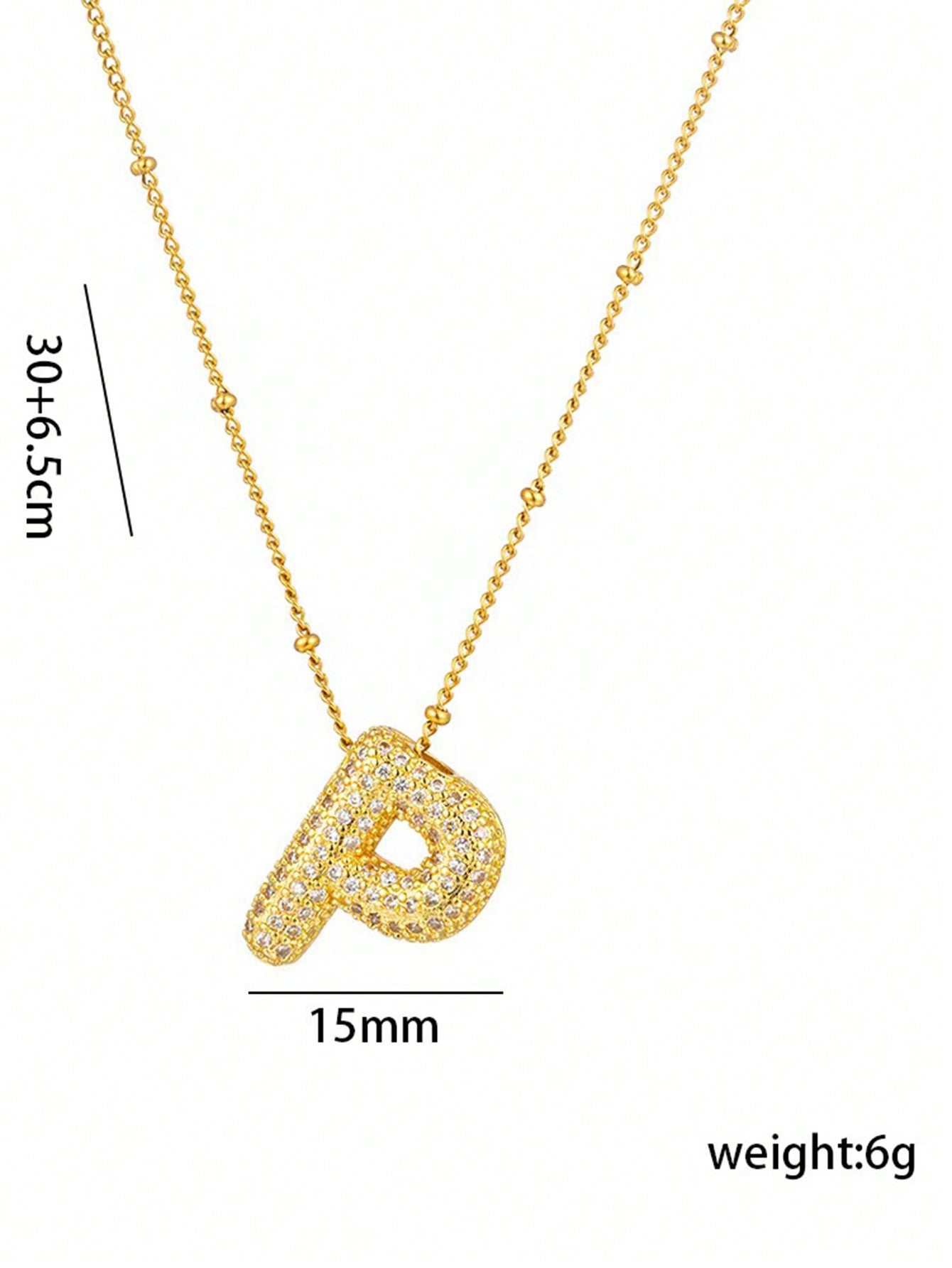 1pc Fashionable 18K Gold Plated Copper Zirconia  Necklace 26 Letter Pendant