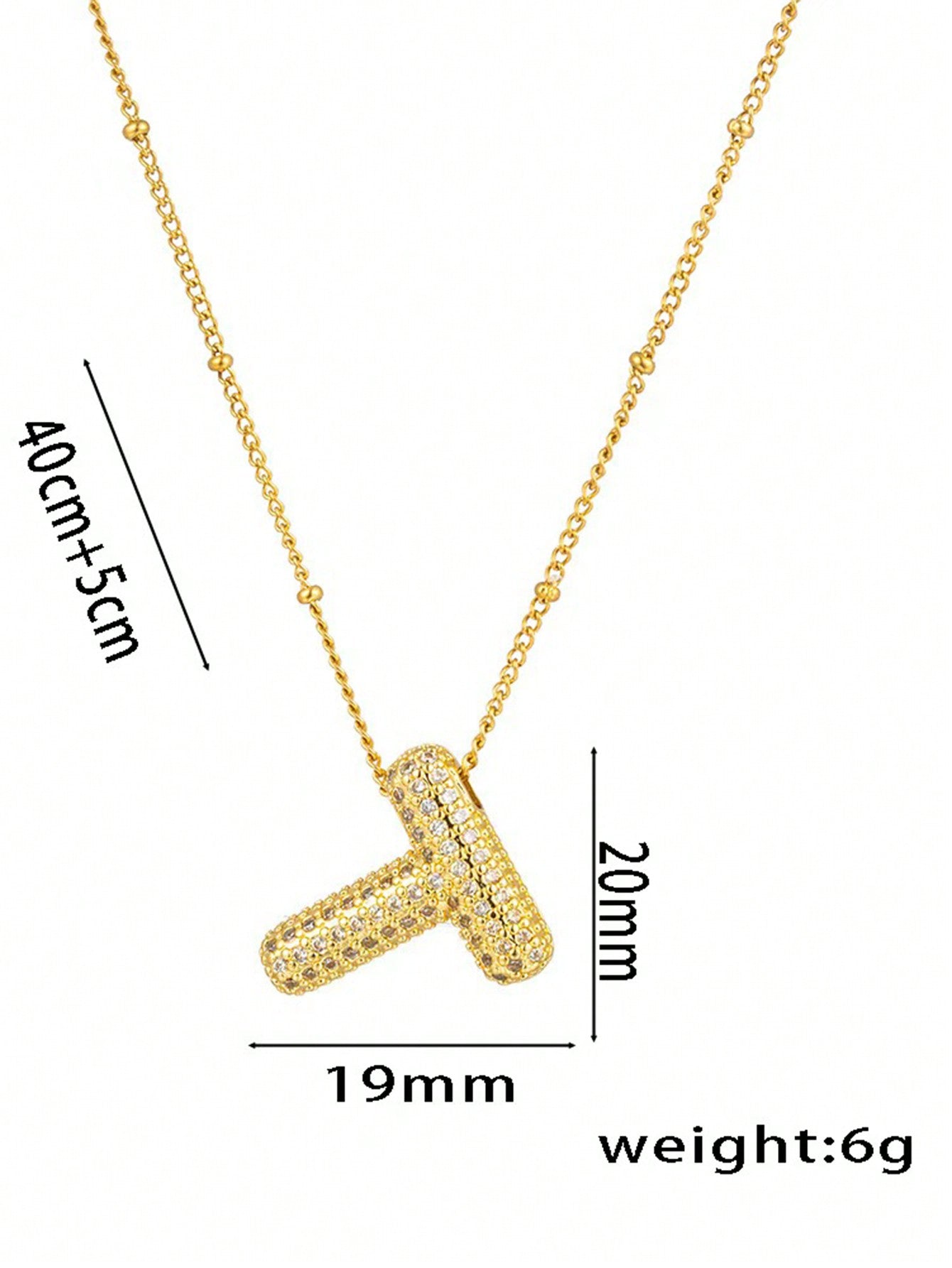 1pc Fashionable 18K Gold Plated Copper Zirconia  Necklace 26 Letter Pendant