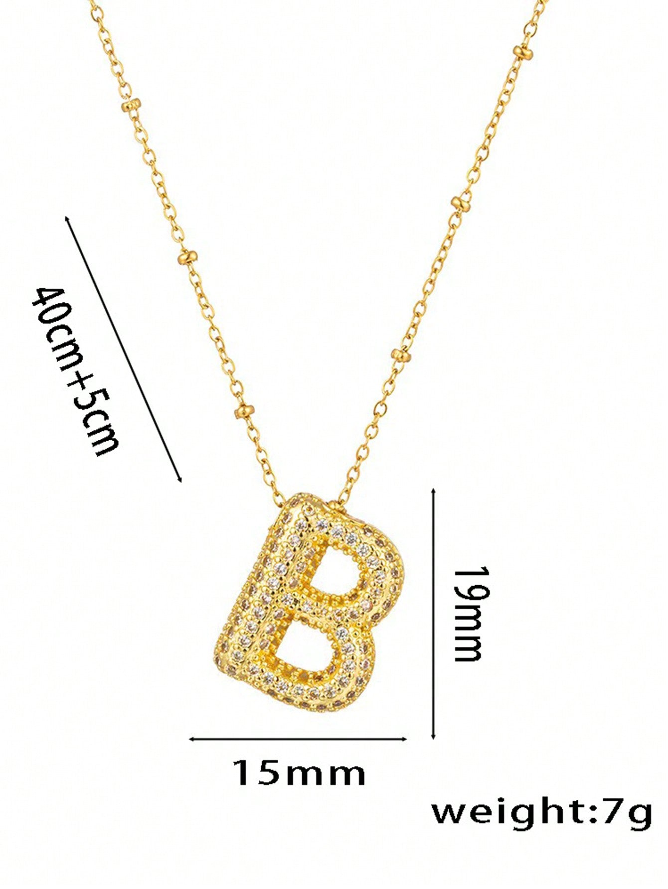 1pc Fashionable 18K Gold Plated Copper Zirconia  Necklace 26 Letter Pendant