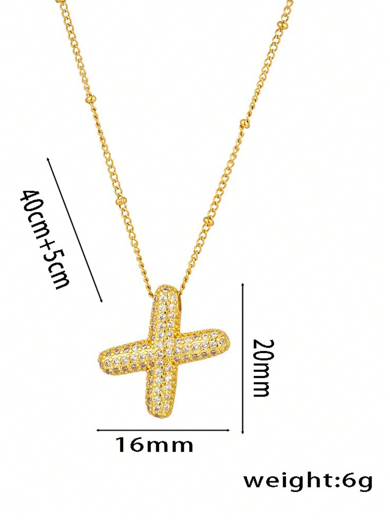 1pc Fashionable 18K Gold Plated Copper Zirconia  Necklace 26 Letter Pendant