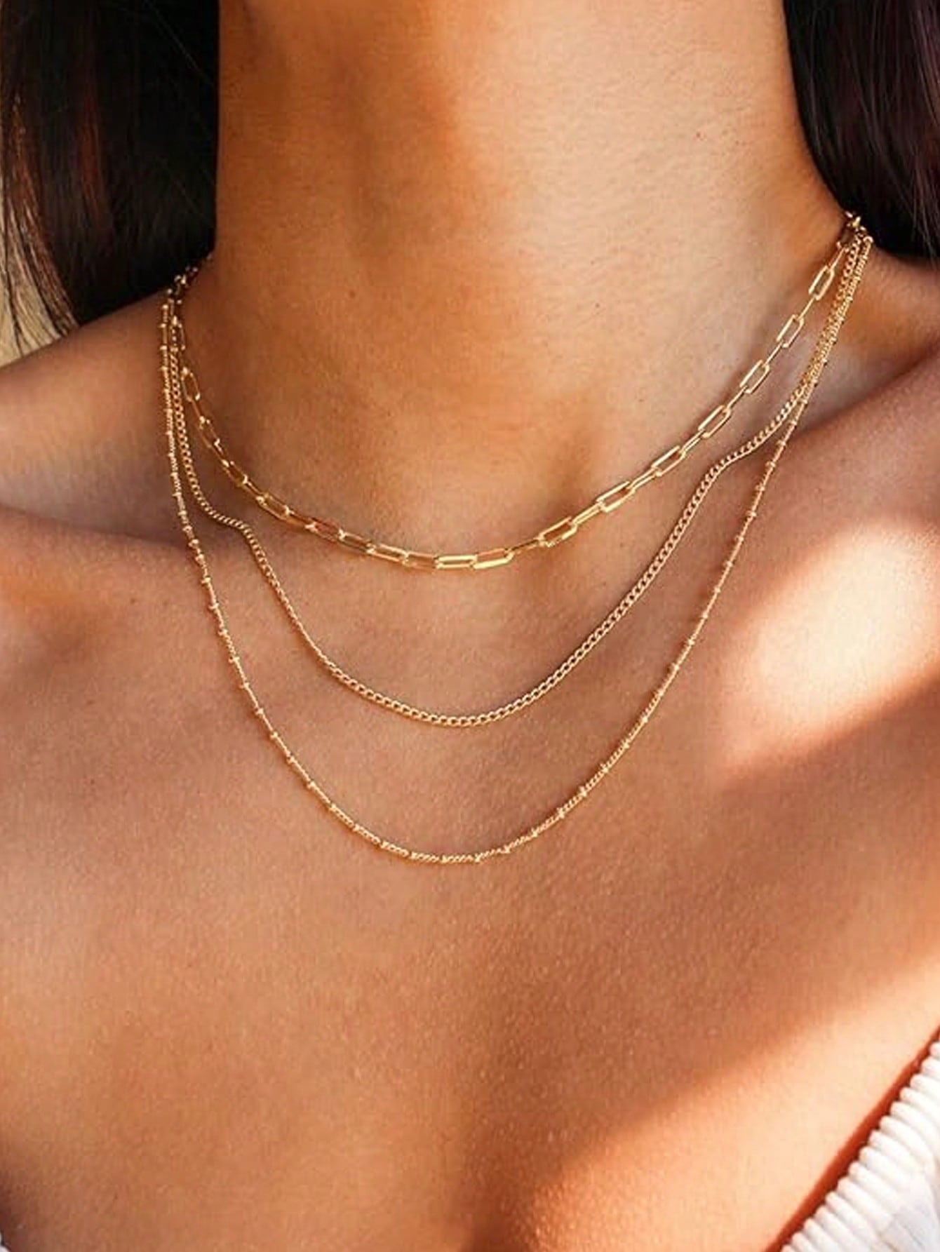 SEENMAI 3pcs Trendy Minimalist Multi-Layer Chain Necklace