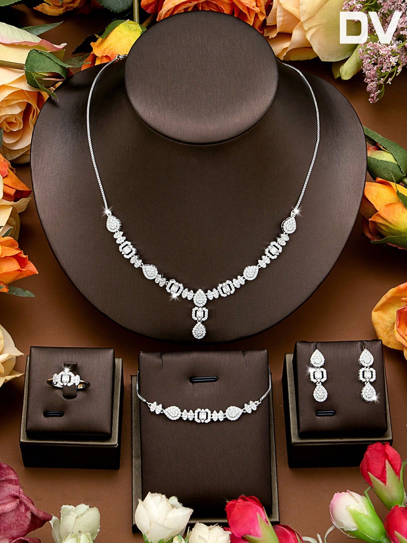 seen JEWELRY 5pcs/Set Cubic Zirconia Platinum Plated Luxury Necklace - Seen Mai