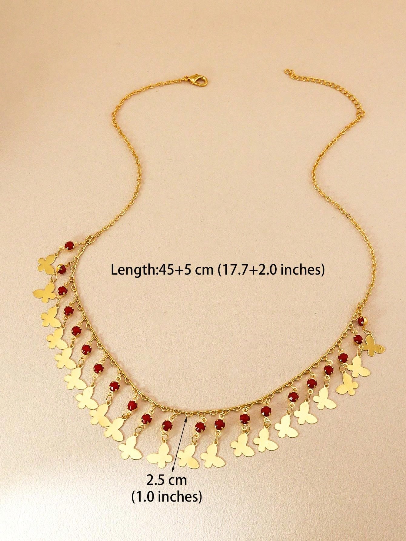 1pc Sweet Butterfly Fringe Necklace With Multicolor Gemstone Necklace Is Suitable For Women's Daily Wear - Seen Mai