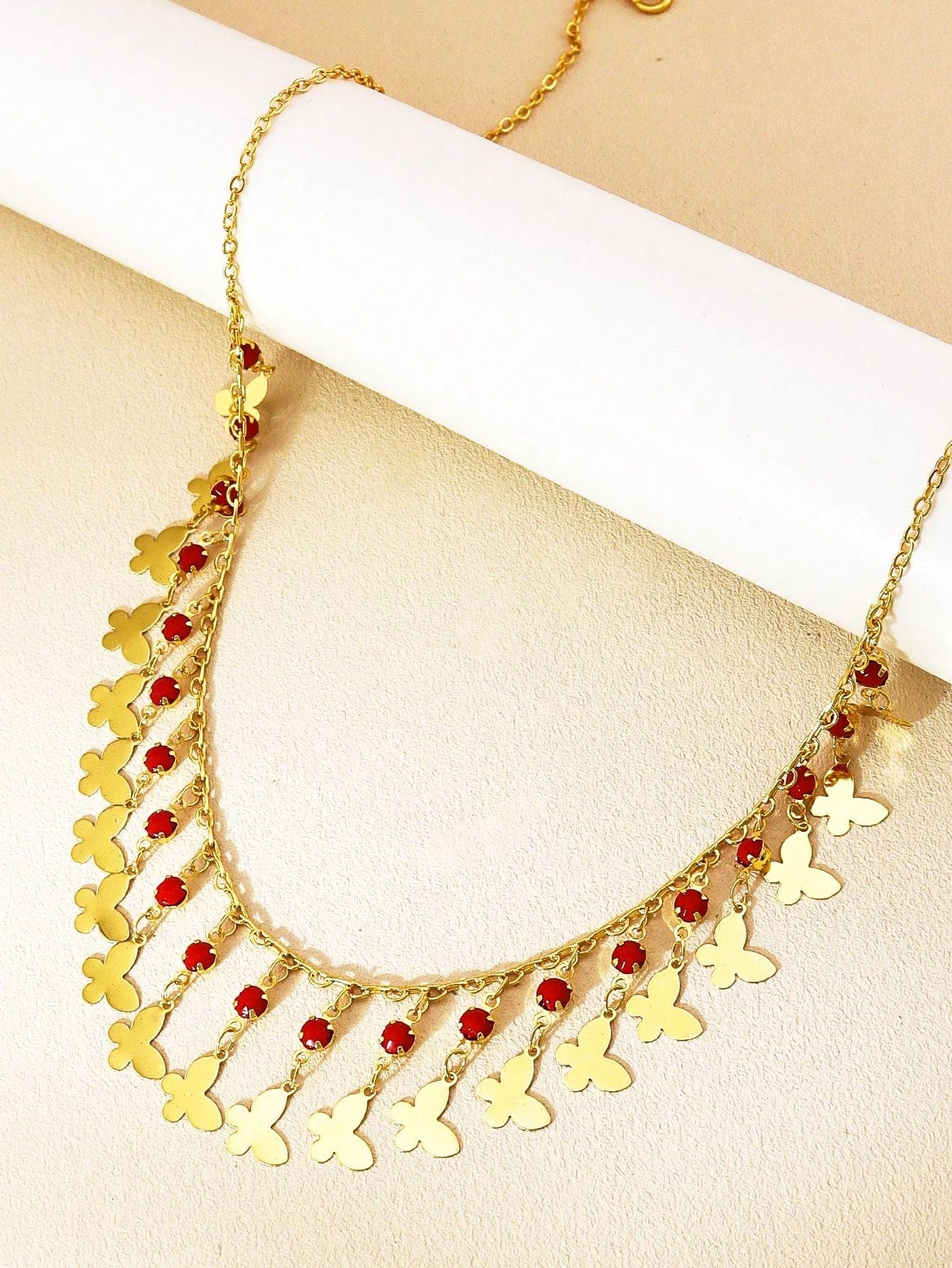 1pc Sweet Butterfly Fringe Necklace With Multicolor Gemstone Necklace Is Suitable For Women's Daily Wear - Seen Mai