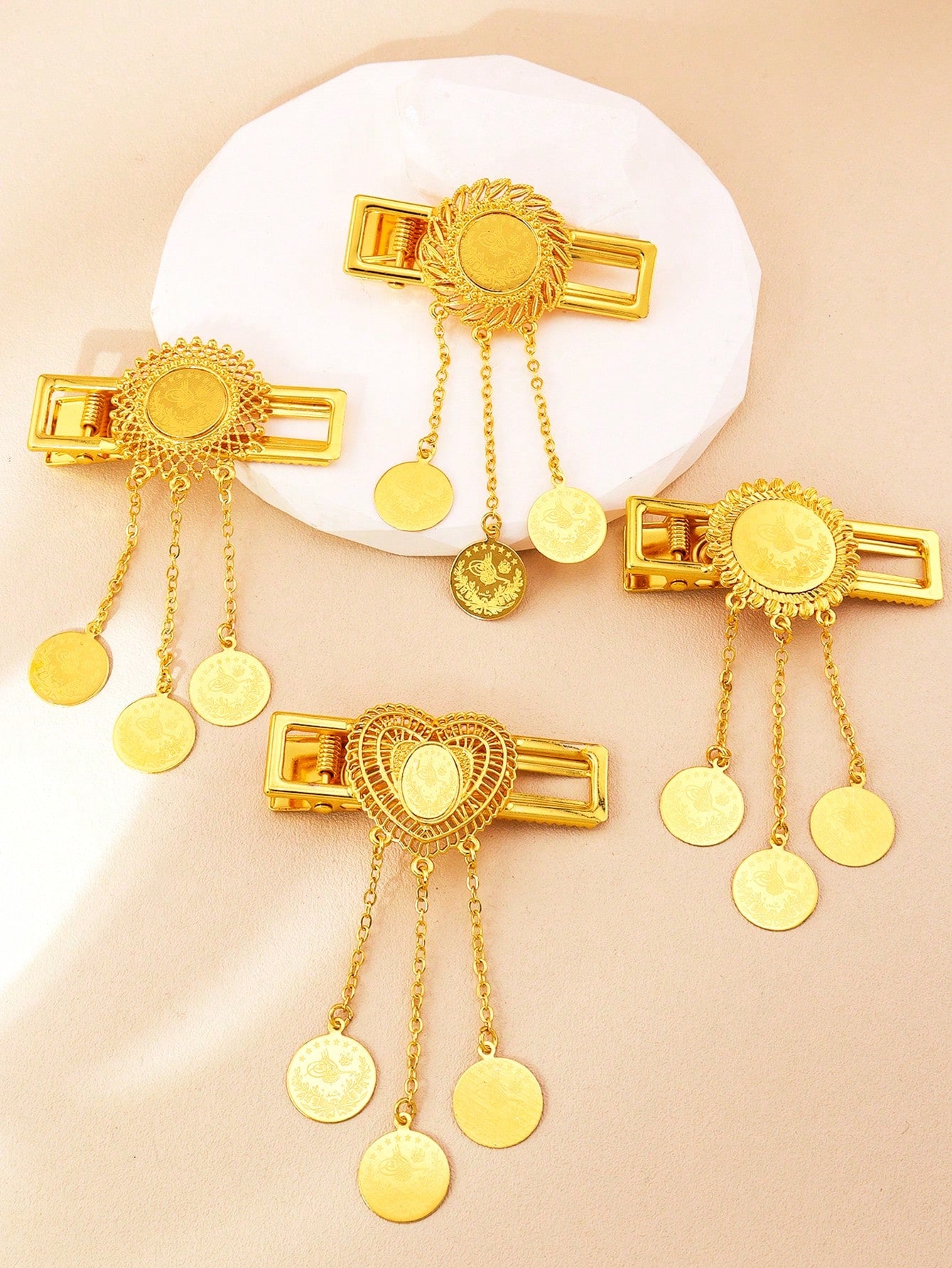 1pc Gold Coin Pattern Hairpin Round Fringe Pendant Suitable For Ladies Party Wedding Bridal Holiday Gift - Seen Mai