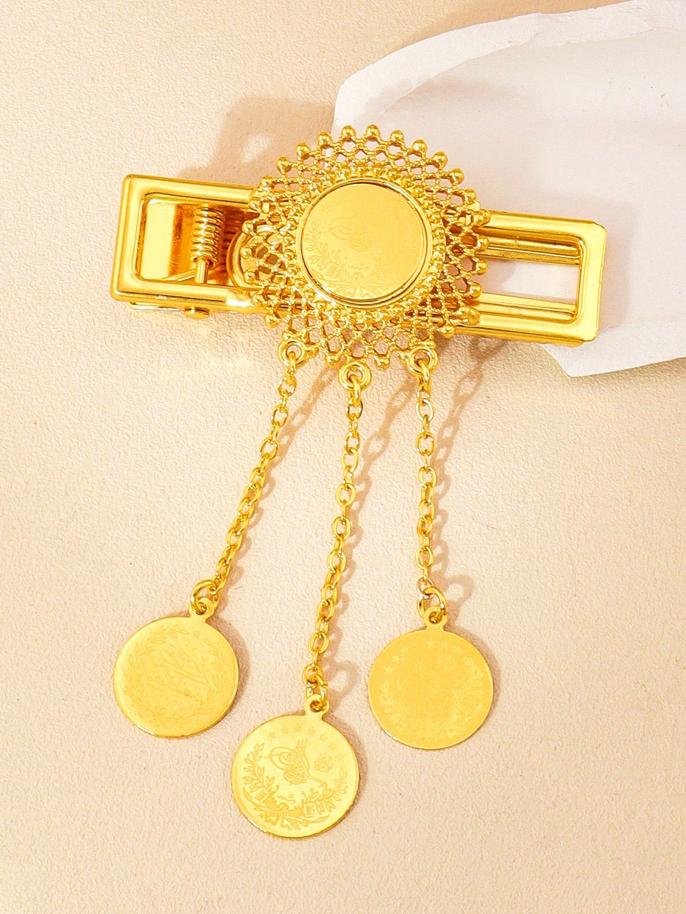 1pc Gold Coin Pattern Hairpin Round Fringe Pendant Suitable For Ladies Party Wedding Bridal Holiday Gift - Seen Mai