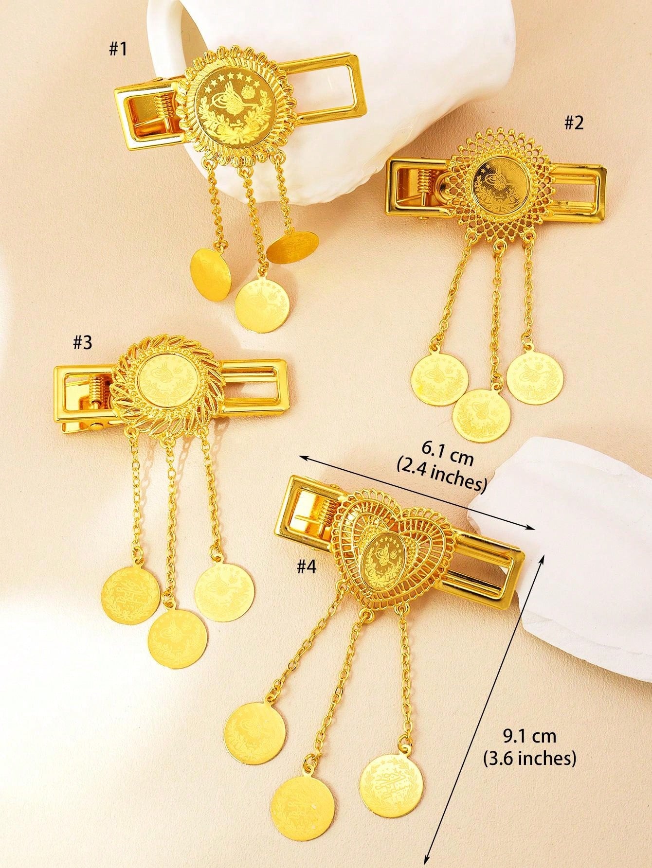 1pc Gold Coin Pattern Hairpin Round Fringe Pendant Suitable For Ladies Party Wedding Bridal Holiday Gift - Seen Mai