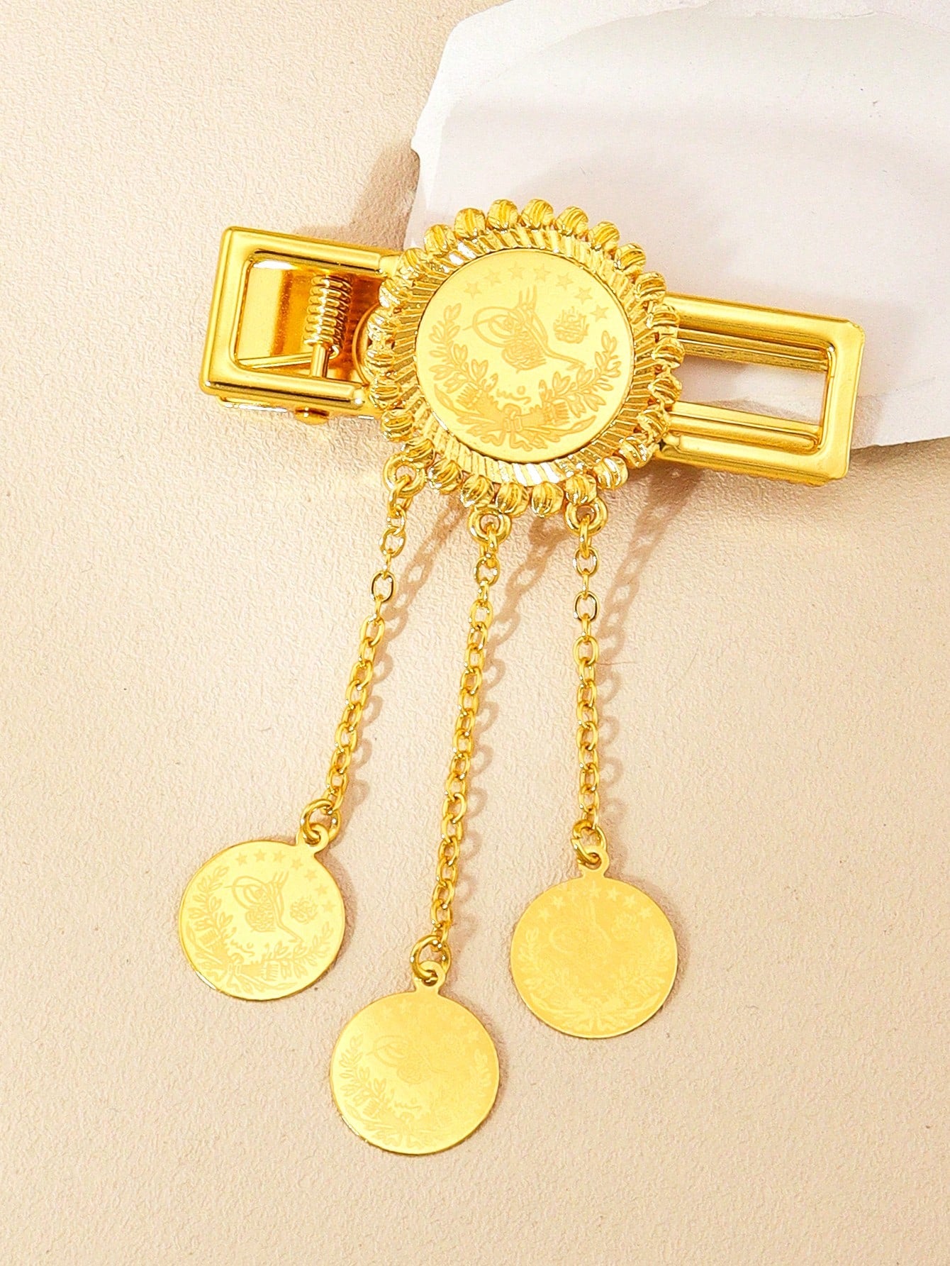 1pc Gold Coin Pattern Hairpin Round Fringe Pendant Suitable For Ladies Party Wedding Bridal Holiday Gift - Seen Mai