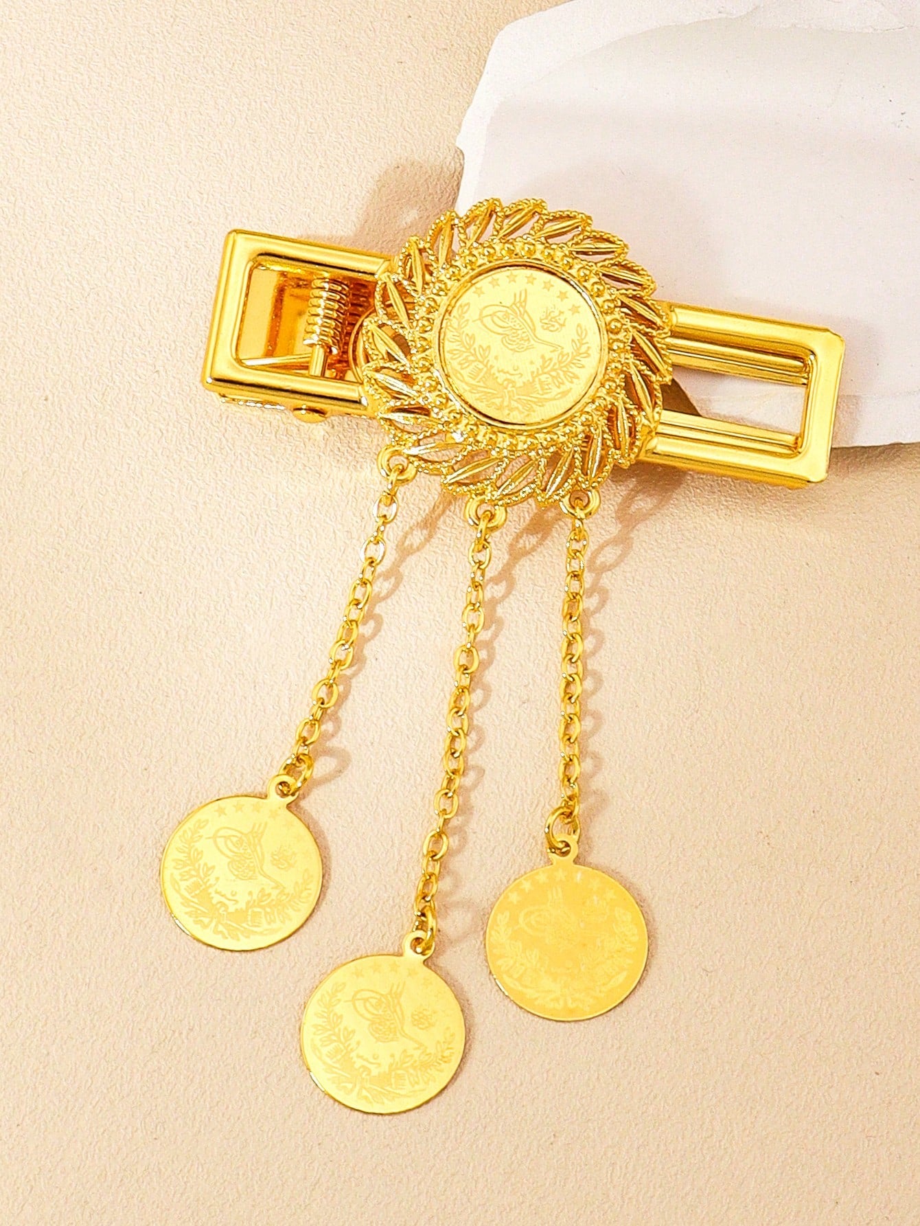 1pc Gold Coin Pattern Hairpin Round Fringe Pendant Suitable For Ladies Party Wedding Bridal Holiday Gift - Seen Mai