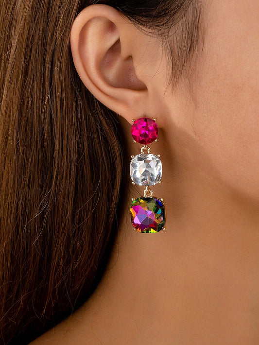 1 Pair Rhinestone Embellished Elegant Earrings - Seen Mai