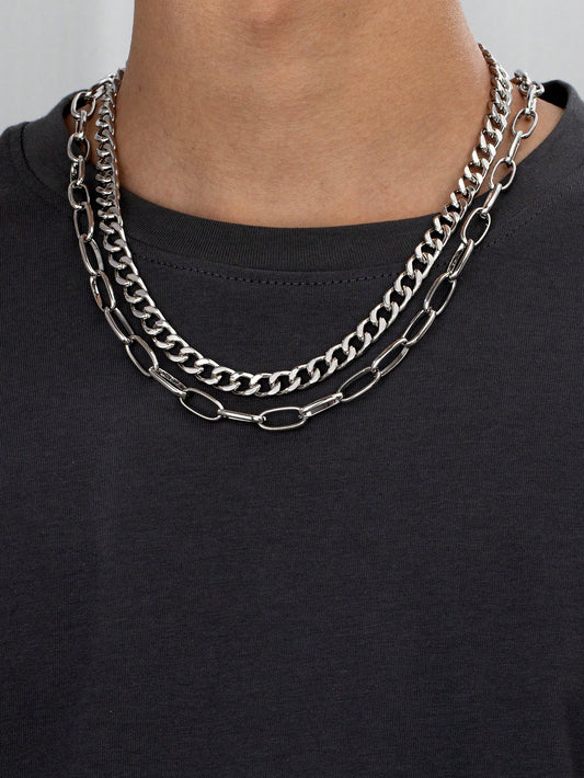 2pcs Fashionable Minimalist Thick Chain Necklace For Men - Seen Mai