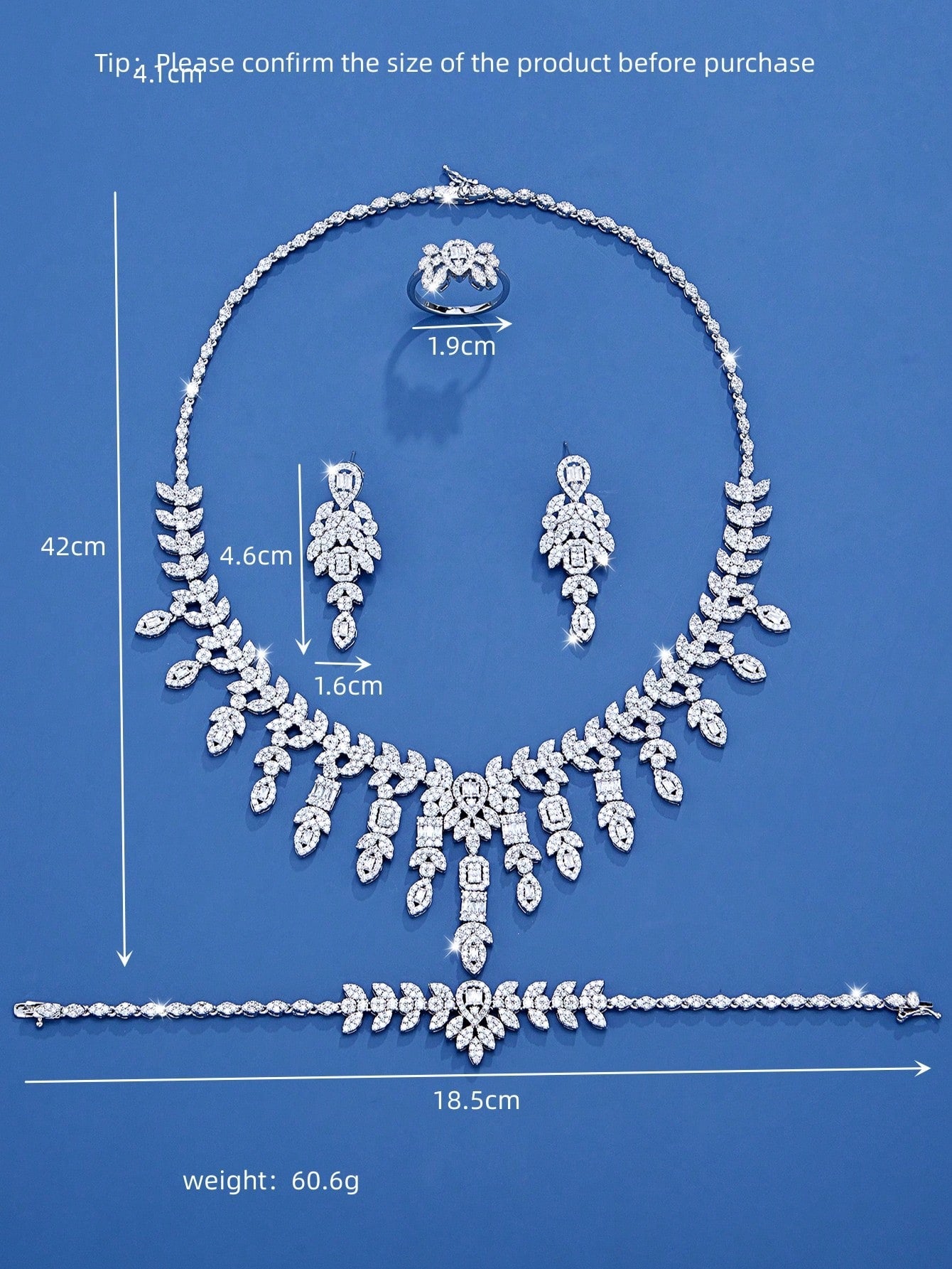 seen JEWELRY 5pcs/Set Luxury Platinum Plated Cubic Zirconia Necklace - Seen Mai