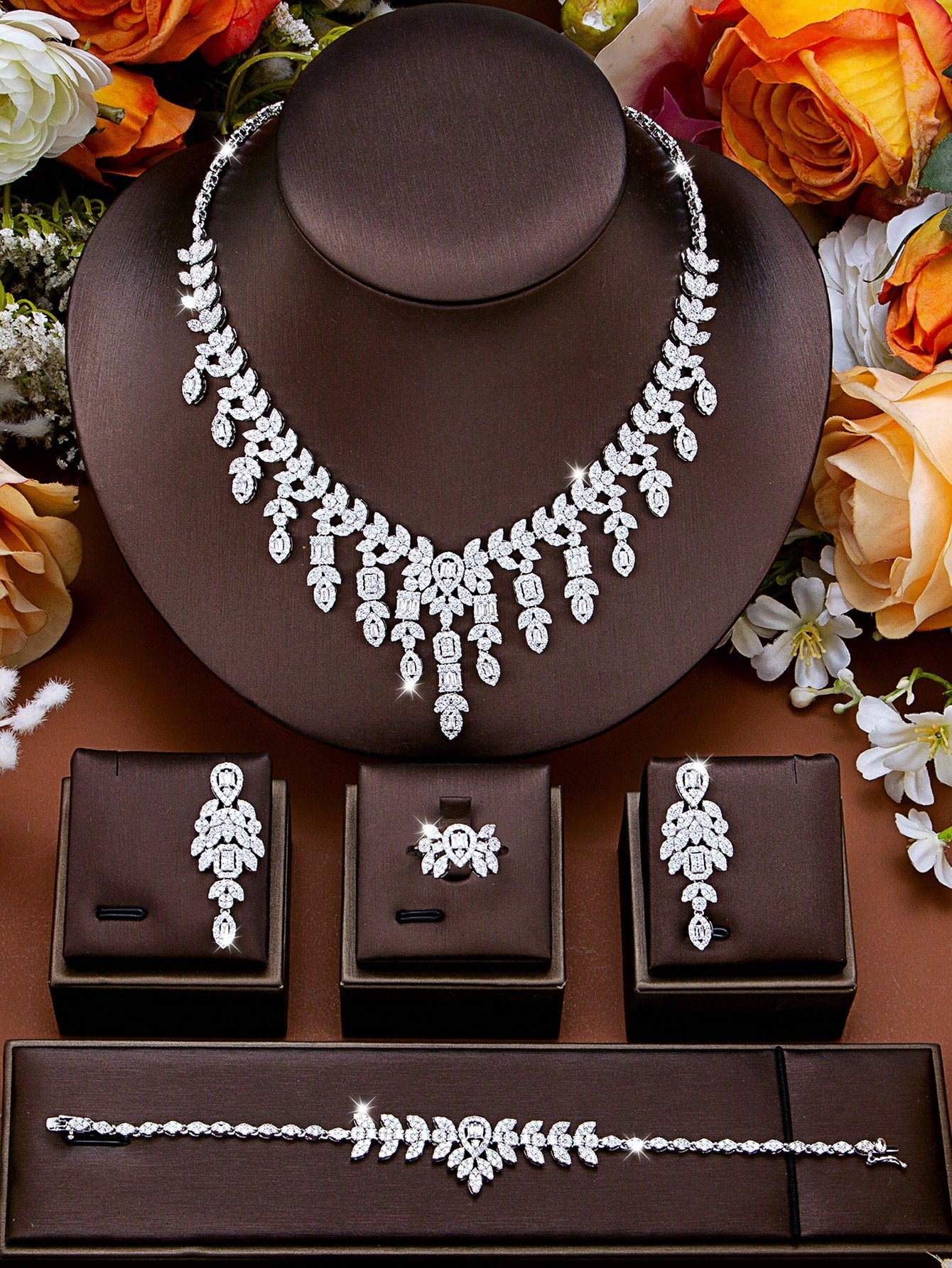 seen JEWELRY 5pcs/Set Luxury Platinum Plated Cubic Zirconia Necklace - Seen Mai