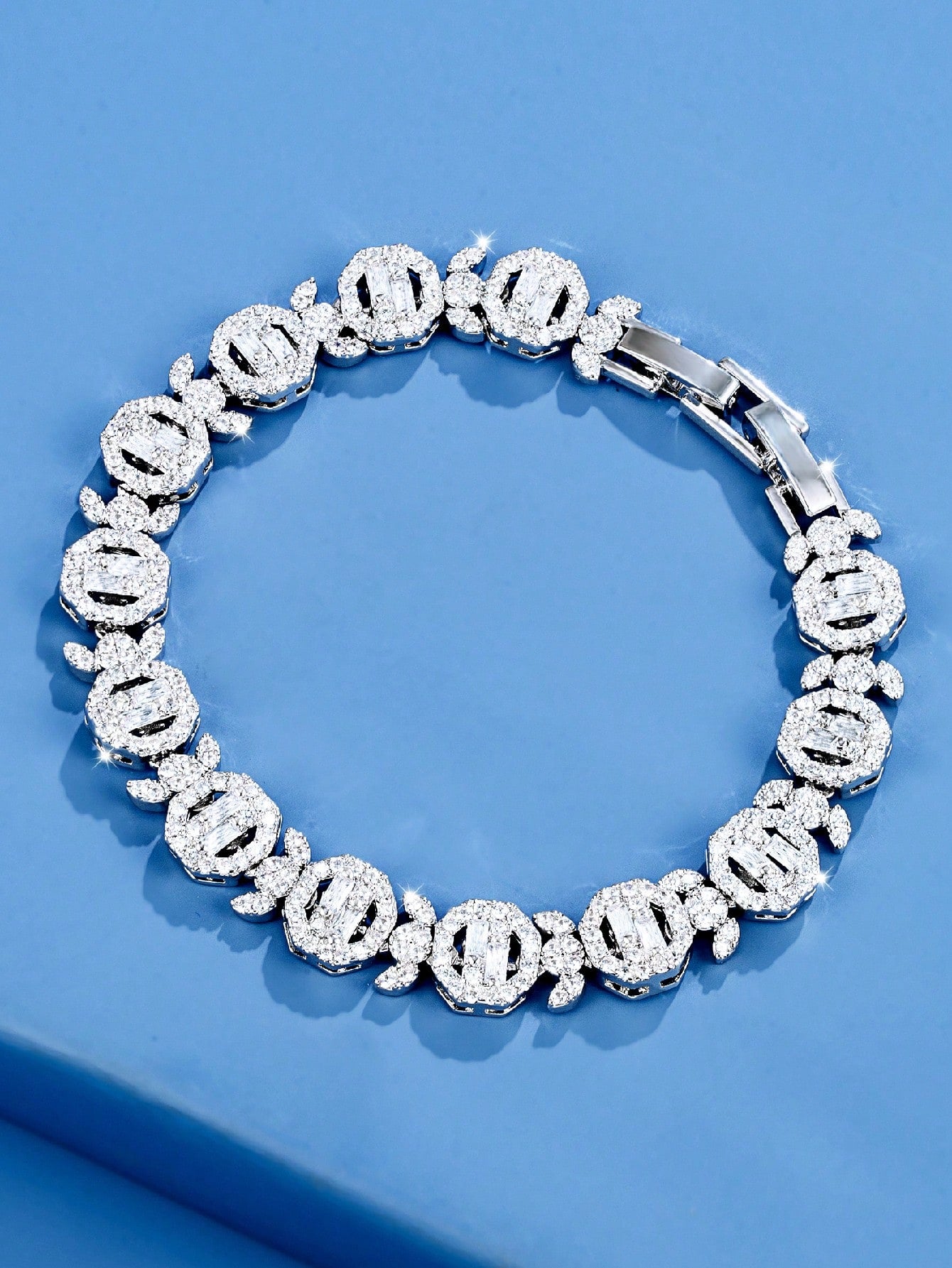 seen JEWELRY 1pc Luxury White Gold Plated Cubic Zirconia Bracelet - Seen Mai