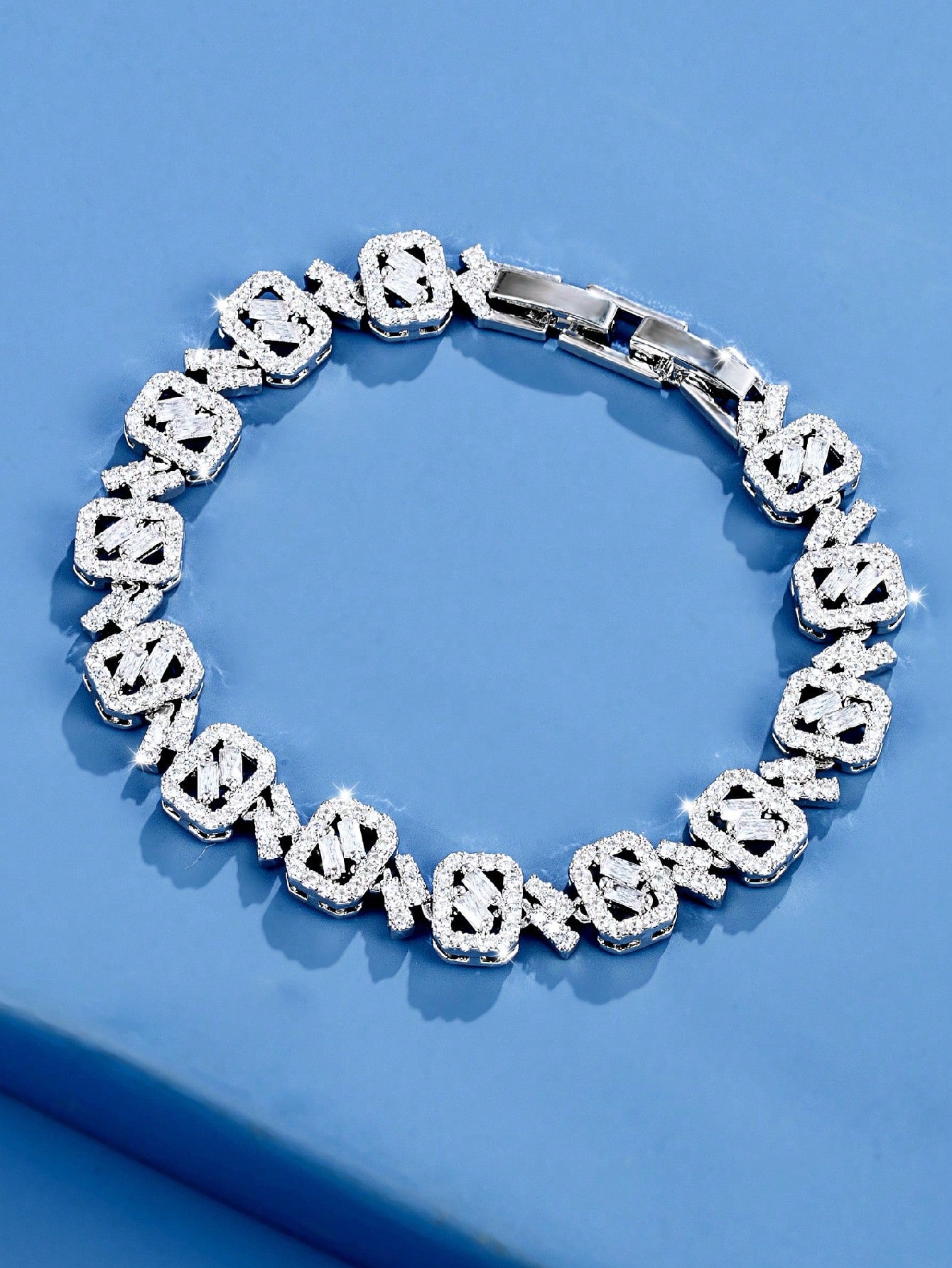 seen JEWELRY 1pc Luxury White Gold Plated Cubic Zirconia Bracelet - Seen Mai