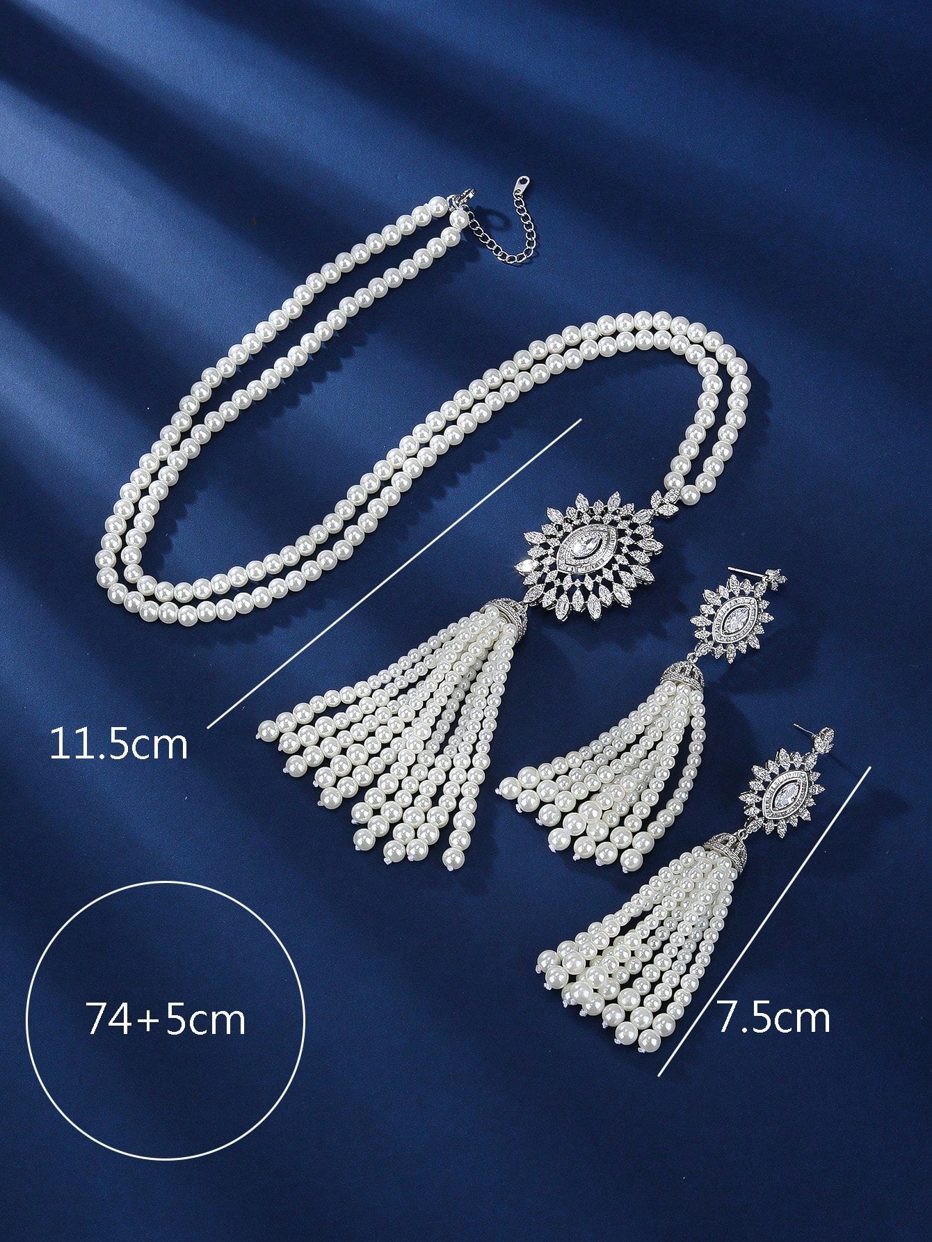 2pcs Set Copper Material Imitation Pearl Long Chain Earrings Jewelry Set