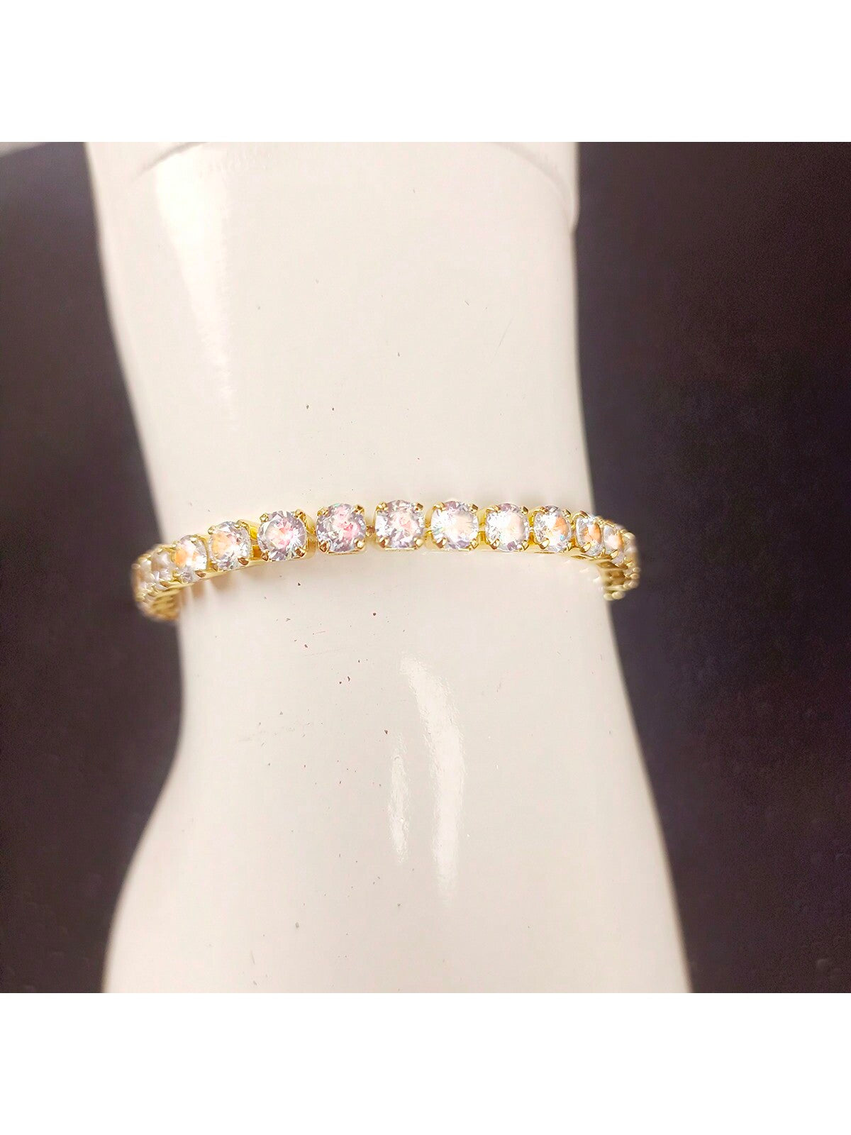 1pc Elegant Minimalist 2.5mm Cubic Zirconia 18K Gold Plated Round Bracelet For Women