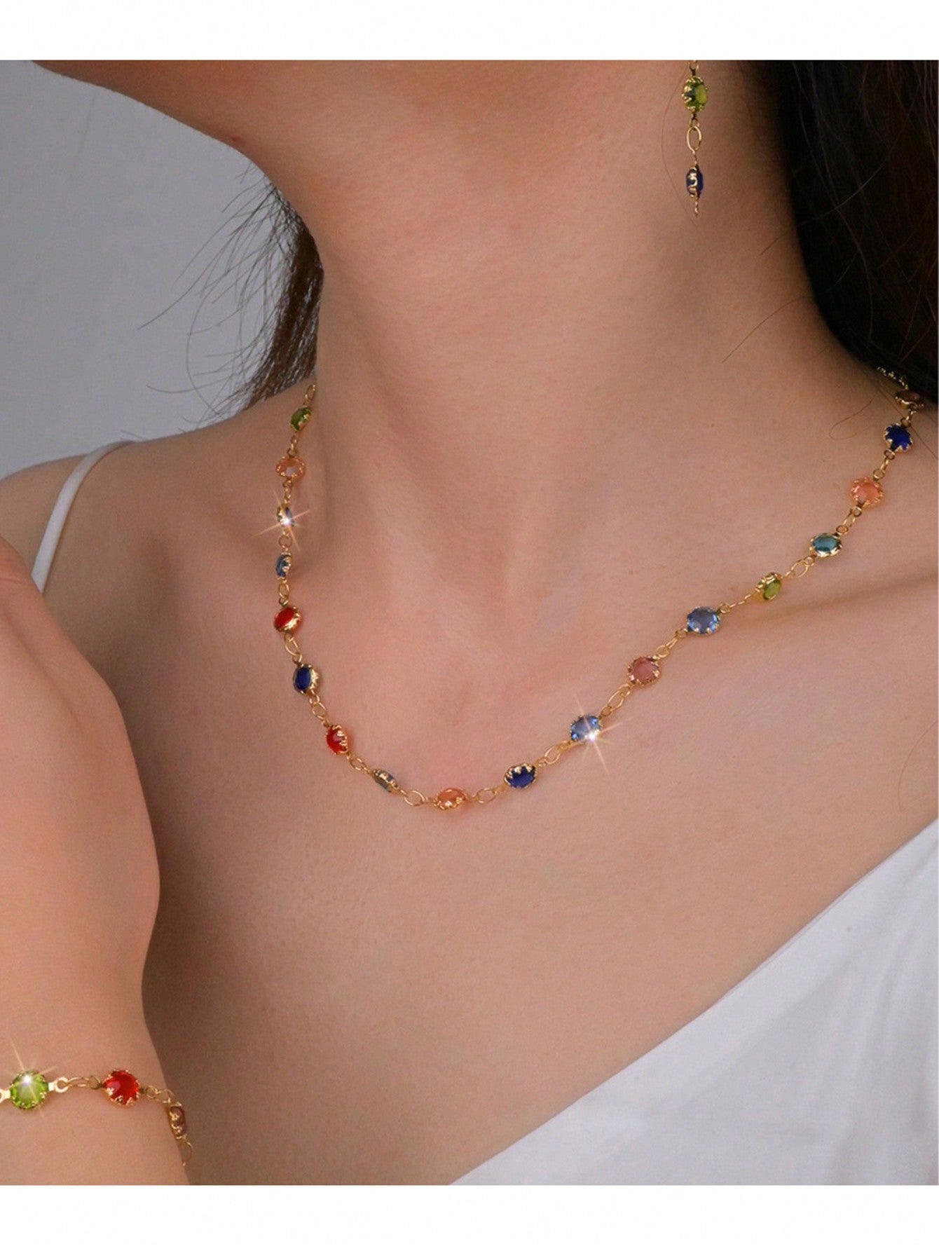 1set/4pcs Fashionable Colorful Crystal Jewelry Set - Necklace