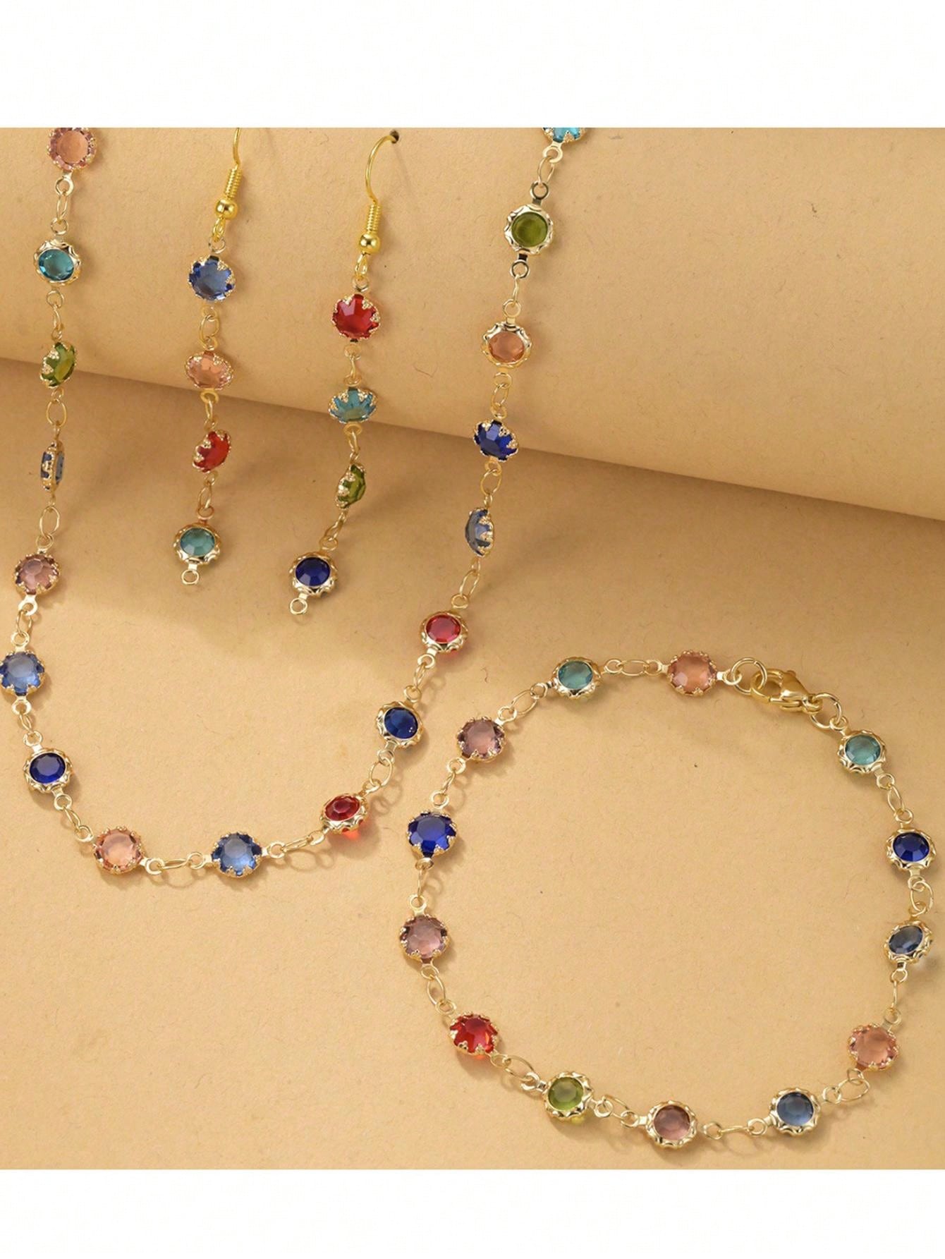 1set/4pcs Fashionable Colorful Crystal Jewelry Set - Necklace