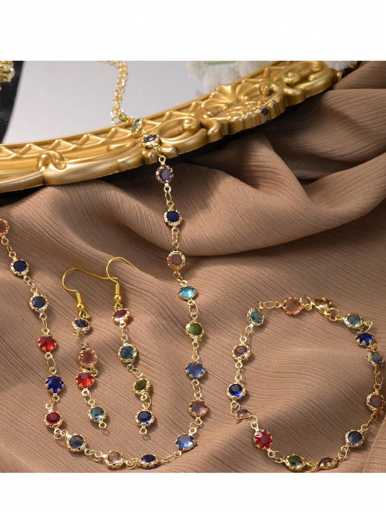 1set/4pcs Fashionable Colorful Crystal Jewelry Set - Necklace