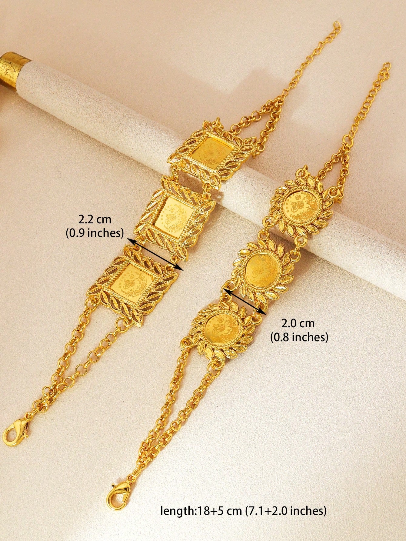 1pc Fashion Gold Coin Bracelet Square Round Leaf Decorative Bracelet Suitable For Ladies Daily Holiday Wear As The Best Gift - Seen Mai