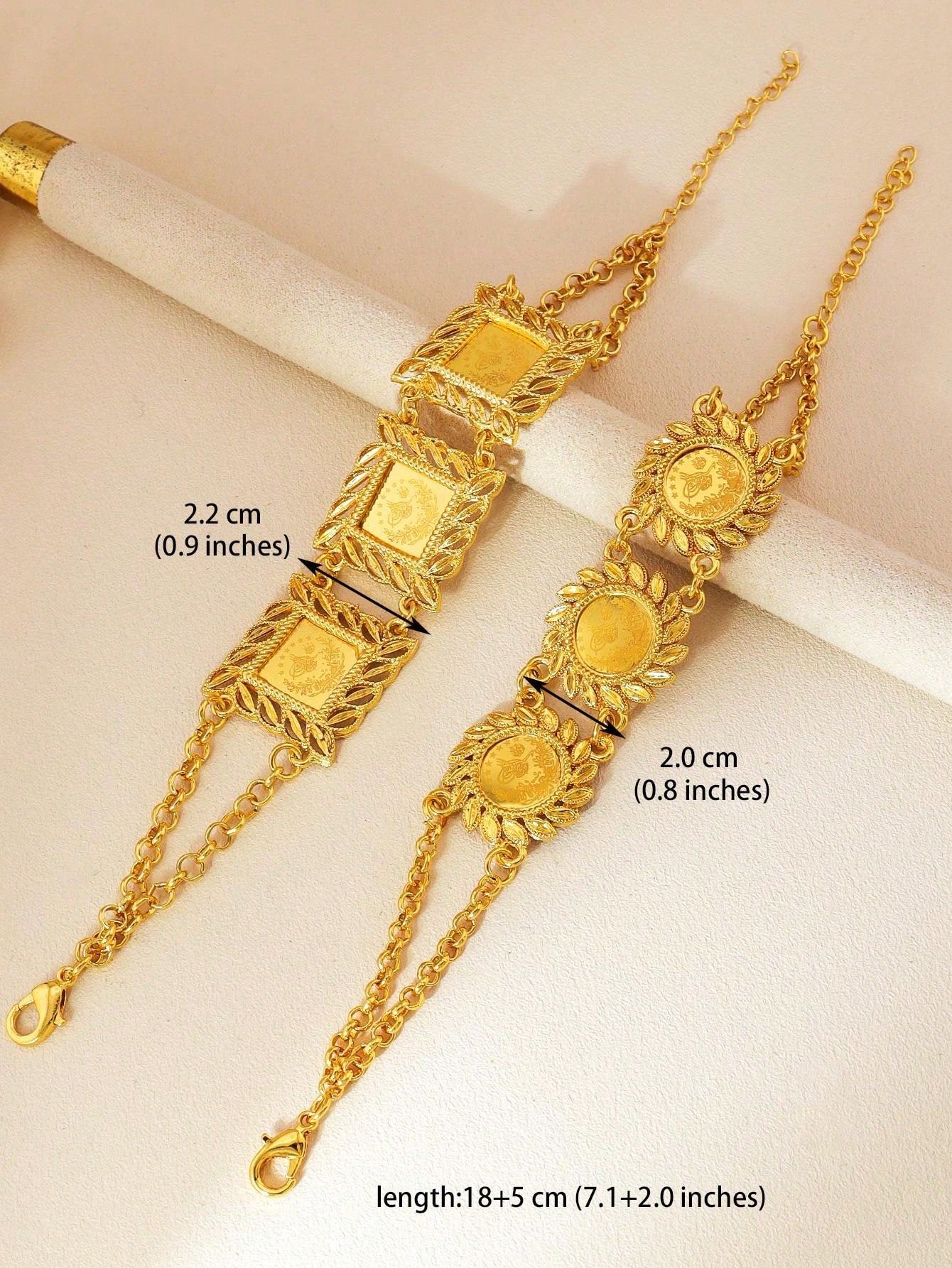 1pc Fashion Gold Coin Bracelet Square Round Leaf Decorative Bracelet Suitable For Ladies Daily Holiday Wear As The Best Gift - Seen Mai