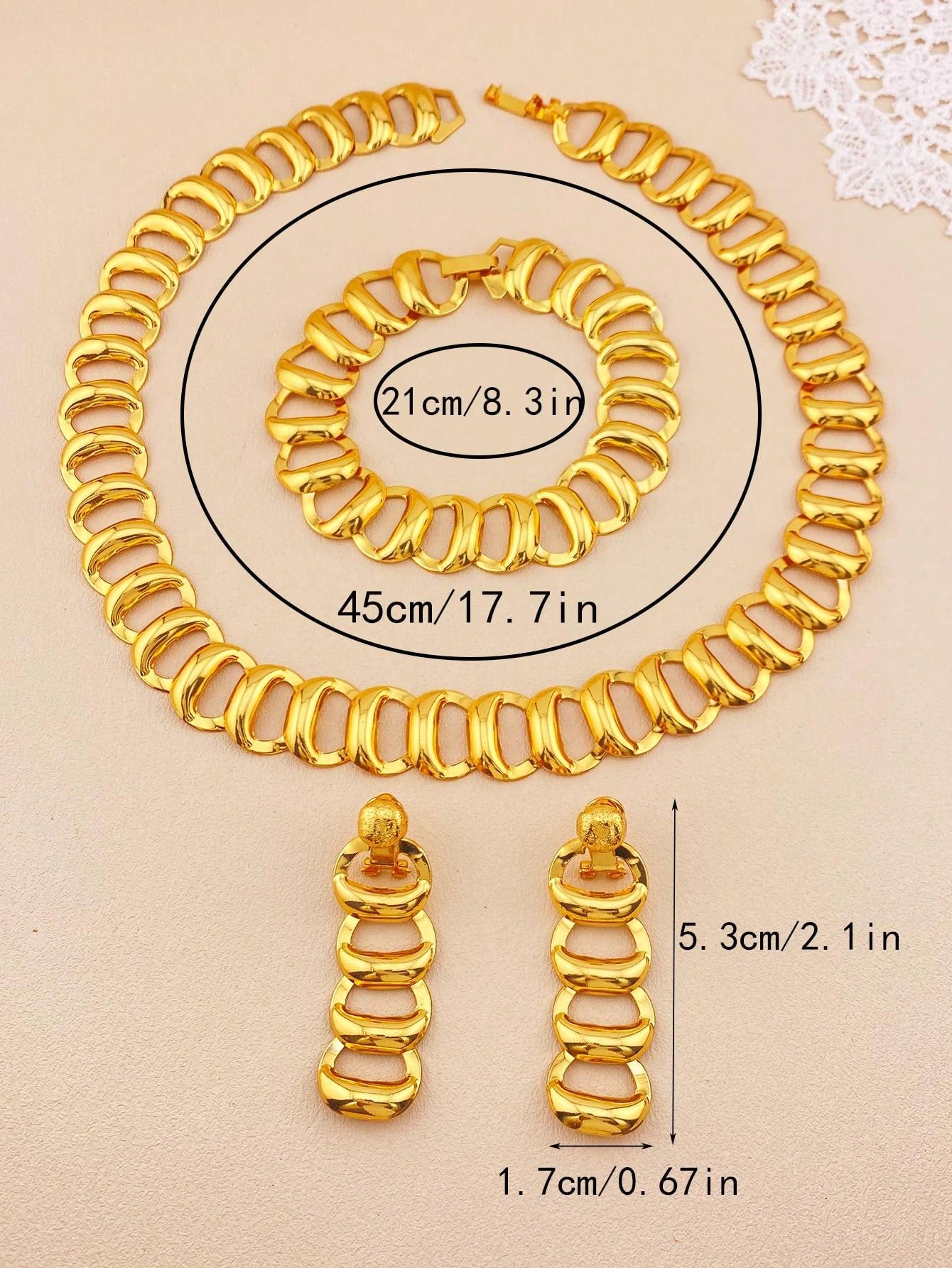 4pcs Gold Jewelry Men's And Women's Sets Metal Chain Design Earrings Necklace Hip Hop Punk Style Suitable For Women Daily Party Wear - Seen Mai